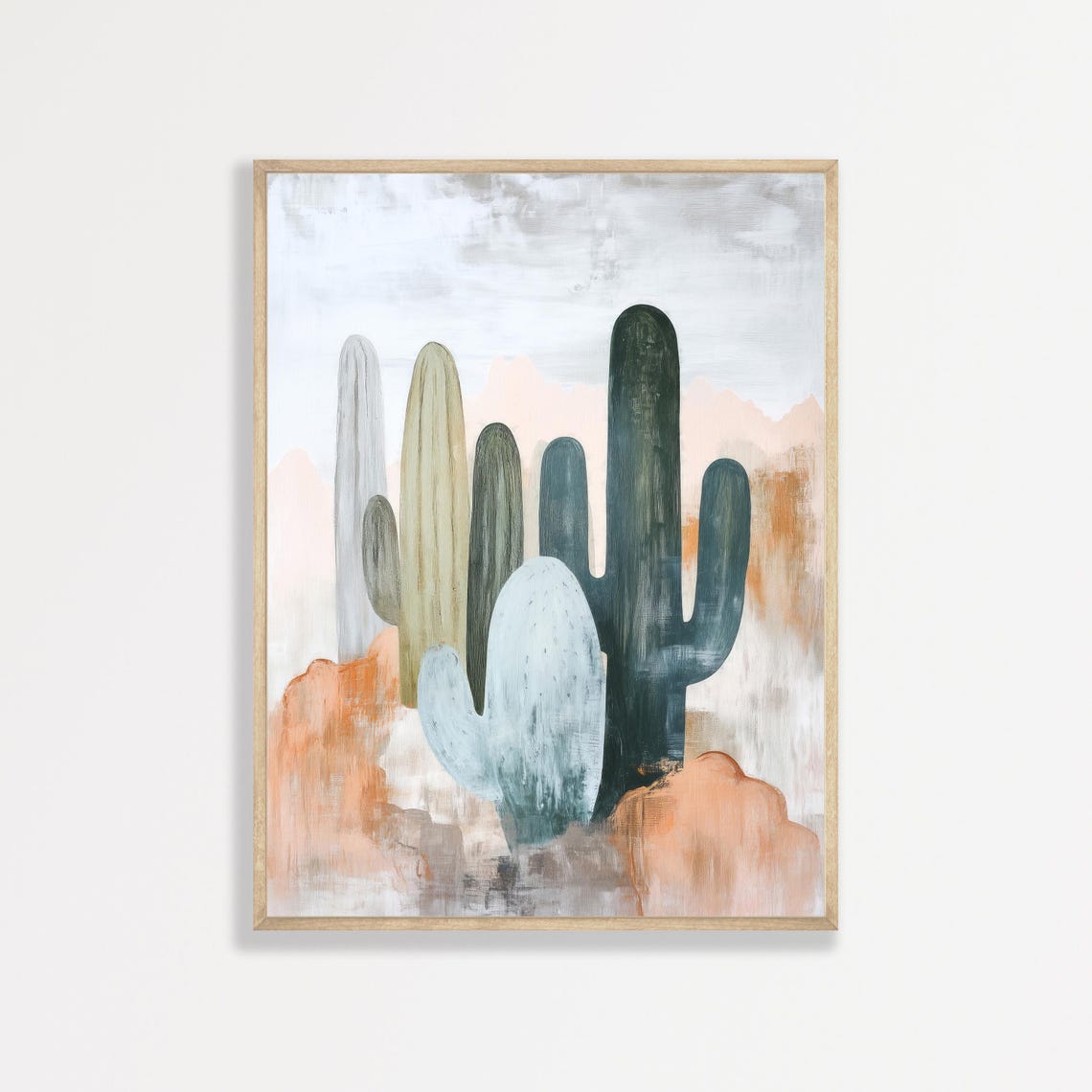 Abstract Desert Cacti Sage Green Terracotta Southwest Boho Art Poster