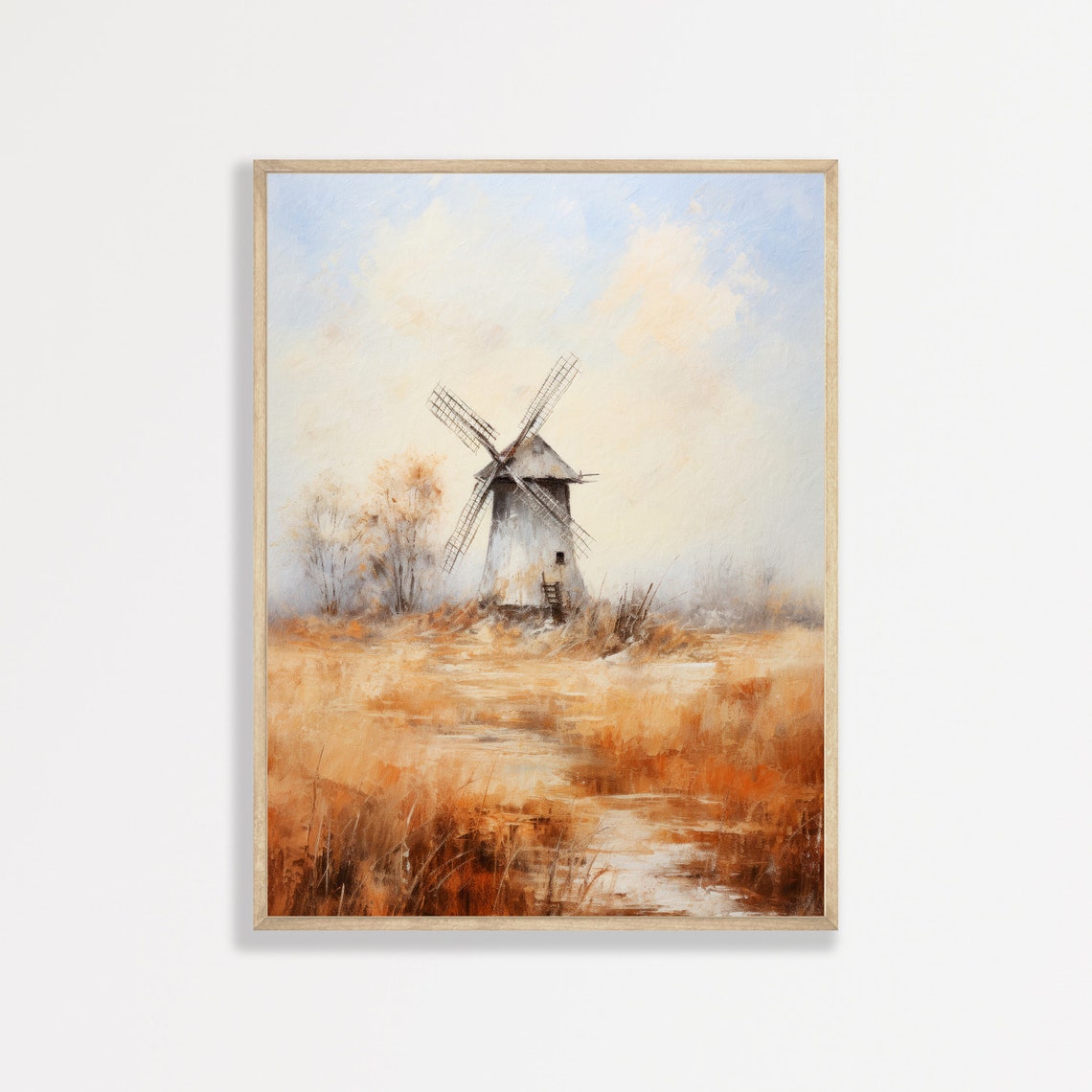 Windmill Painting Countryside Landscape Print Minimal Farmhouse Wall Decor P 586