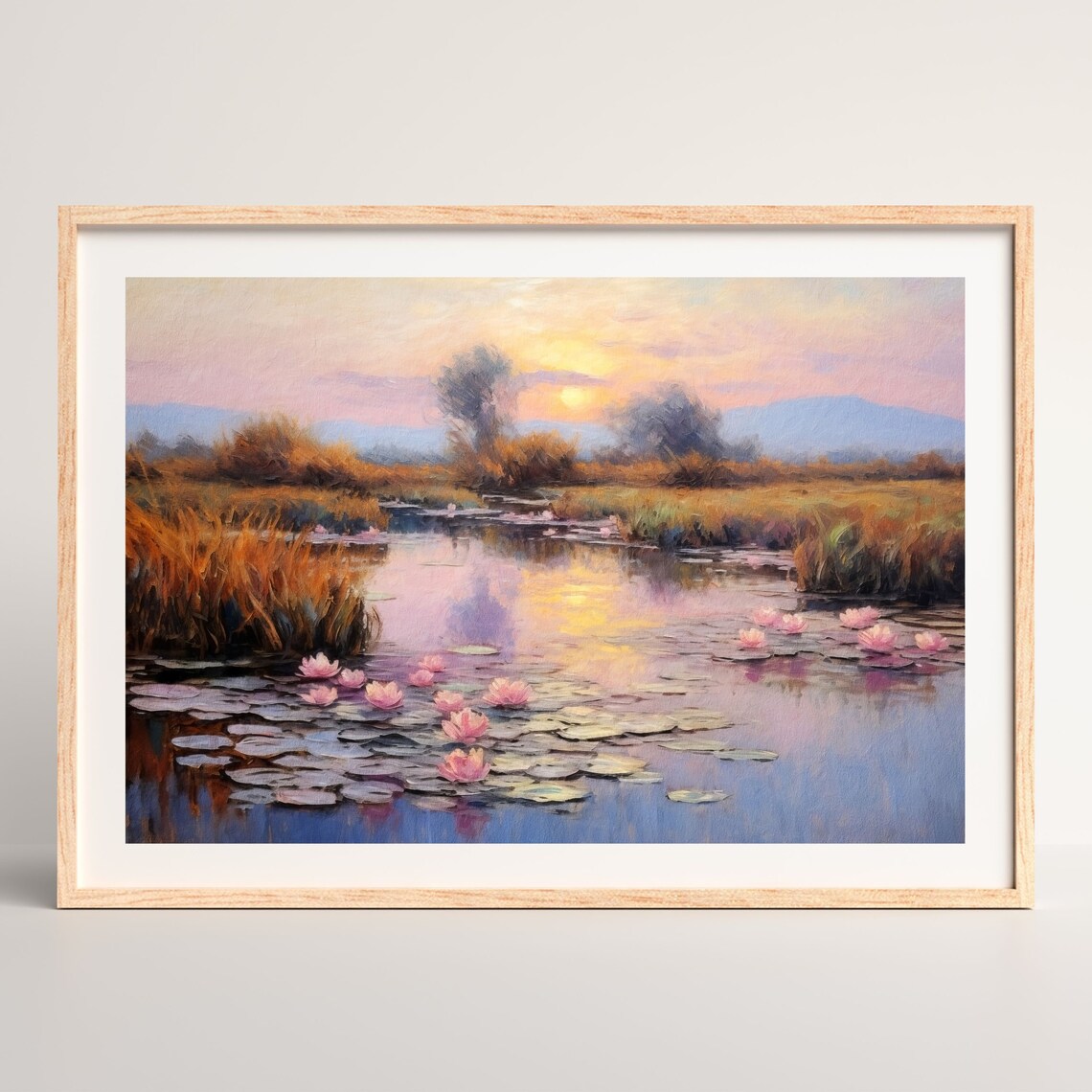Water Lilies Painting, Retro Country Wall Art Print - Image 2