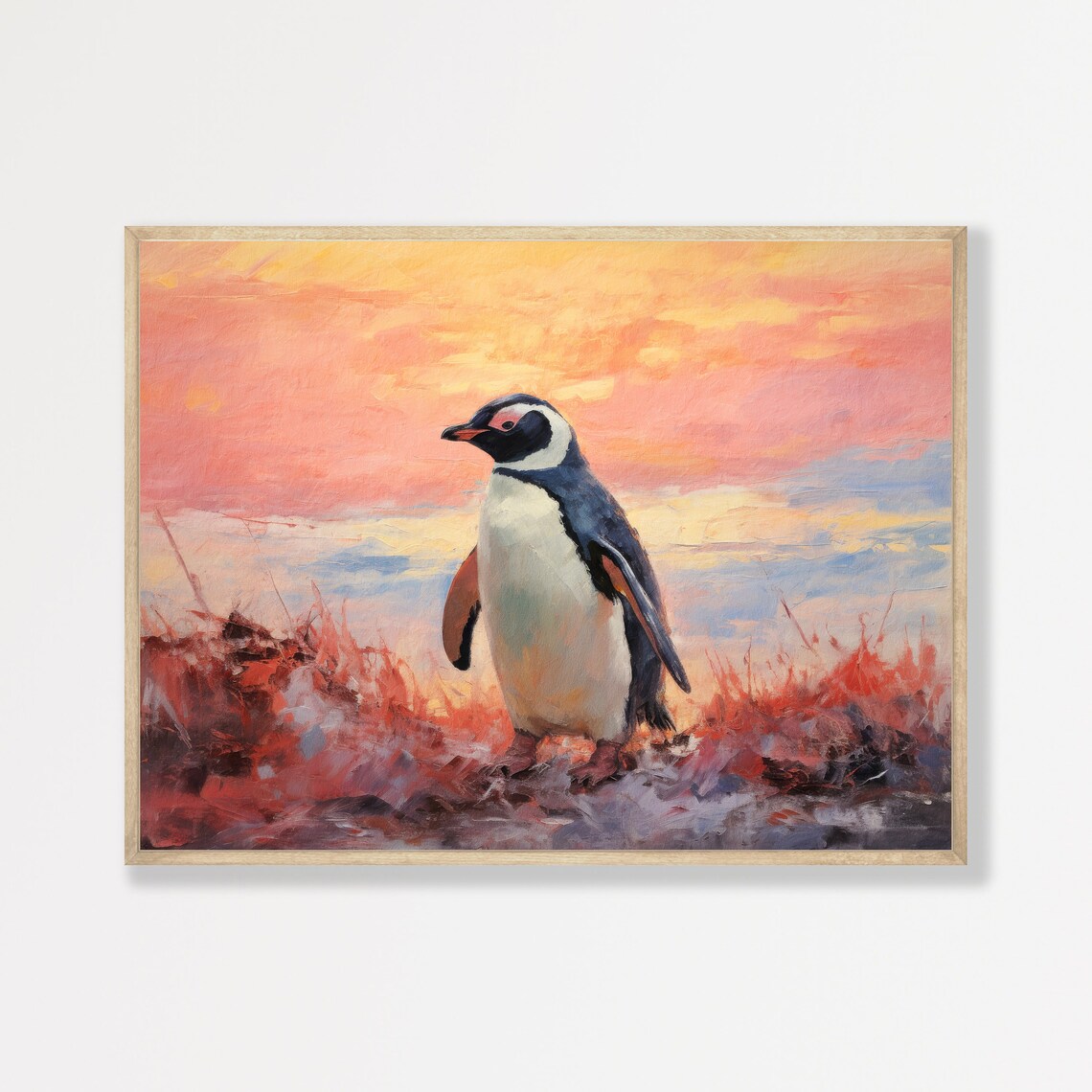 Pastel Penguin Retro Oil Painting Nursery Art Print