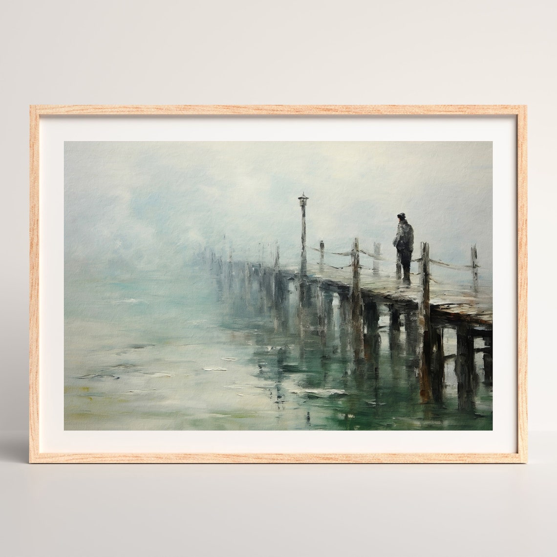 Vintage Dock Painting Moody Antique Wall Art Rustic Minimalist Art Print Seaside Coastal Poster P 680 - Image 2
