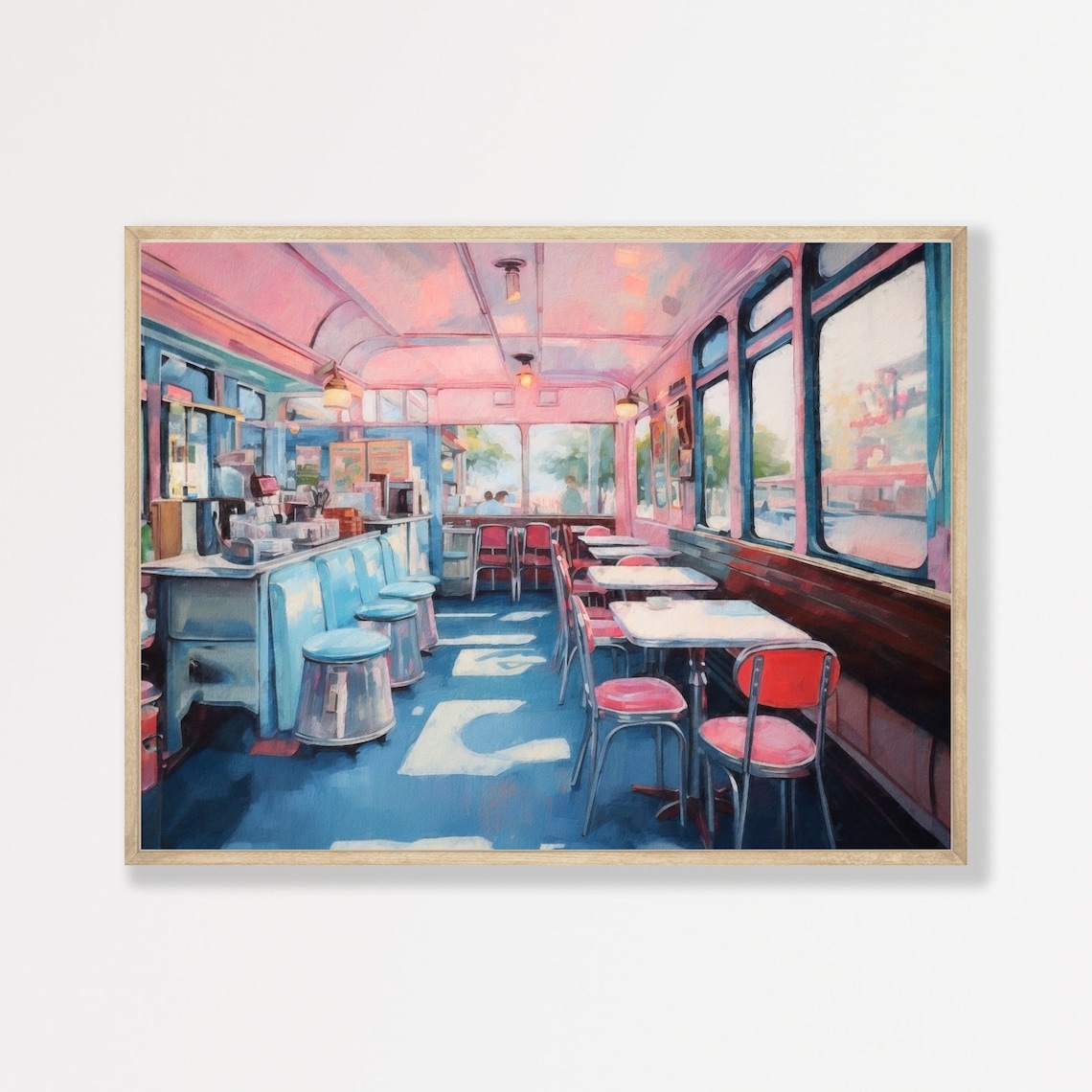 Retro Diner Pastel Wall Art Print, Preppy Maximalist