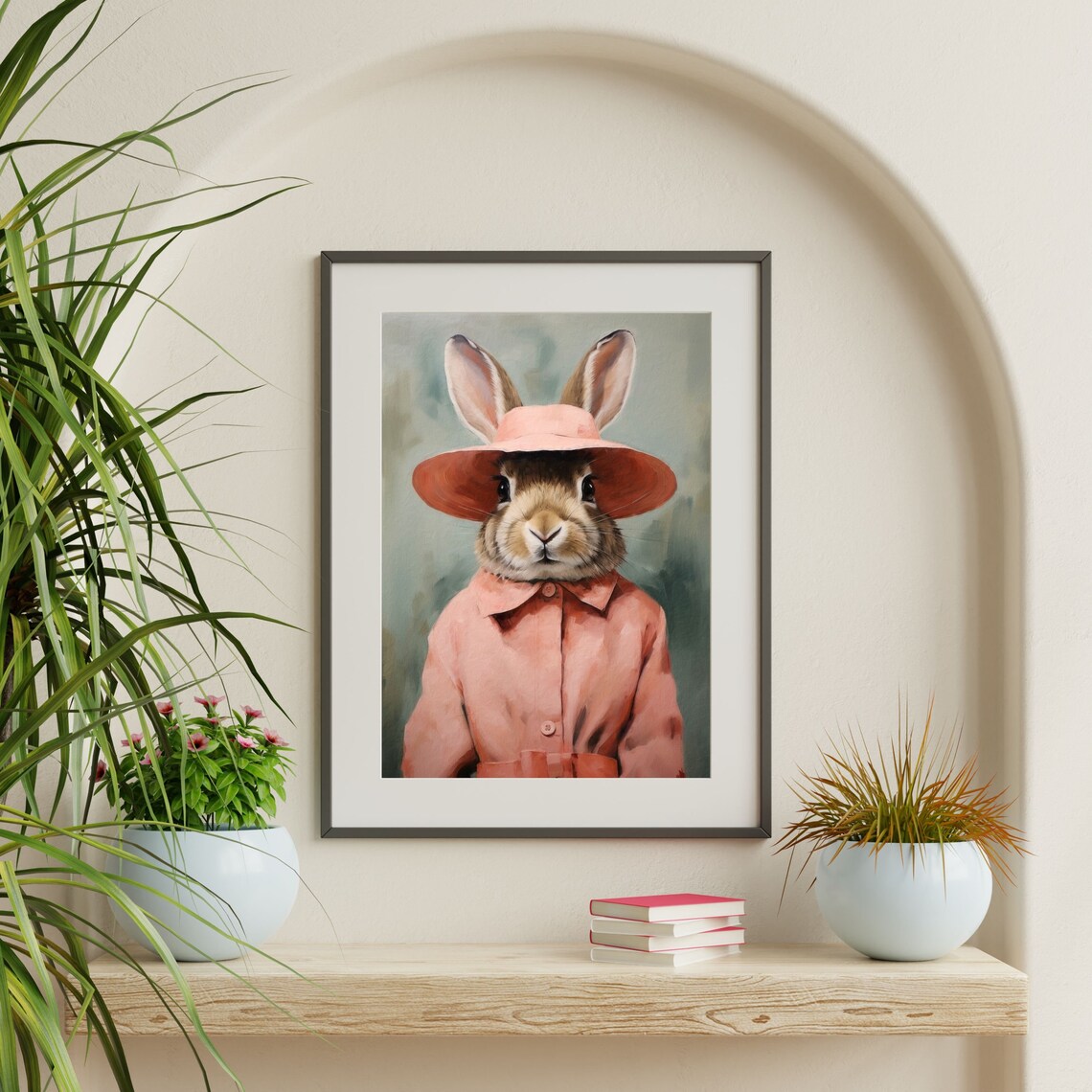 Cute Bunny Retro Nursery Bedroom Art Print, Funny Animal - Image 2