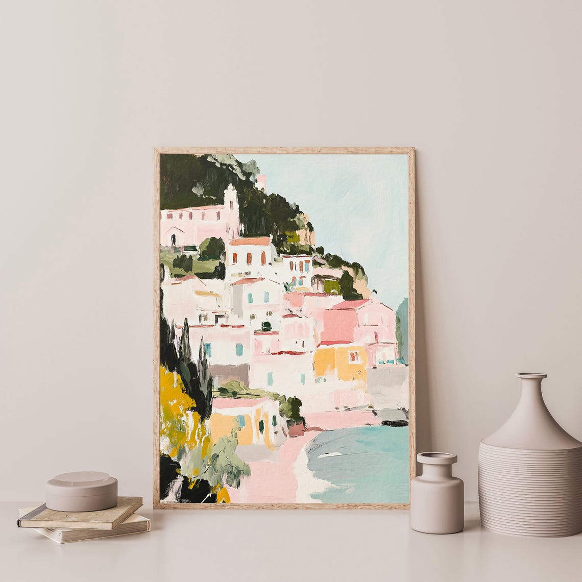 Italy Coastal Town Pastel Hillside Village Harbor View Art Poster - Image 3