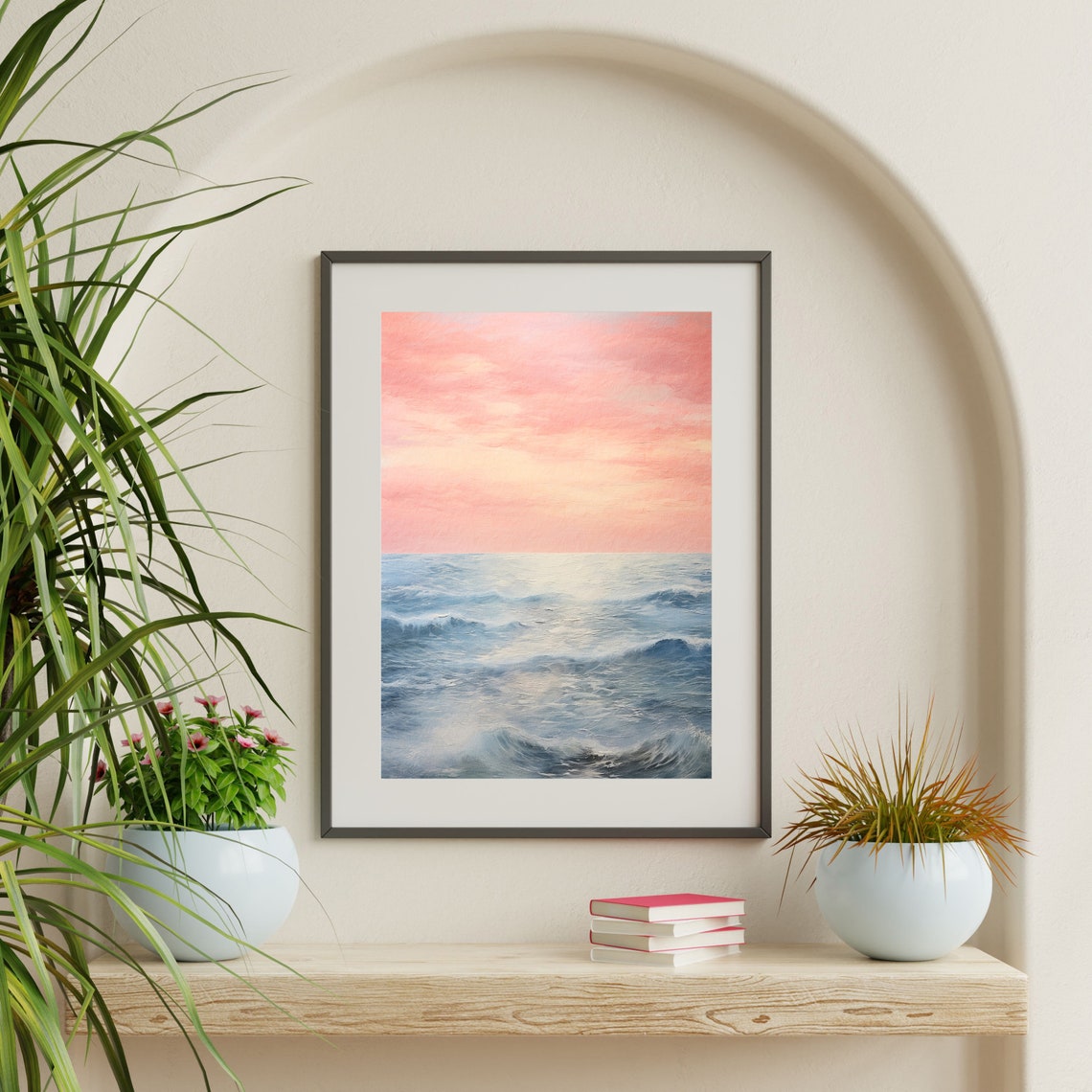 Ocean Waves Pink Sky Pastel Sunset Seascape Peaceful Coastal Poster - Image 2
