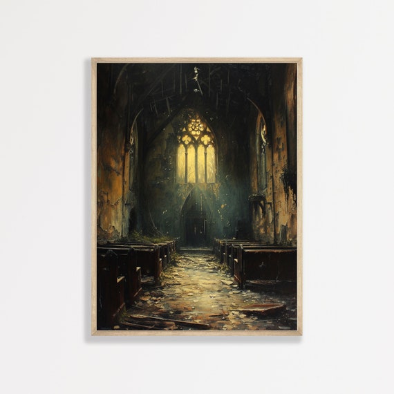 Moody Church Painting Dark Academia Decor Cottagecore Dark Aesthetic Prints Vintage Antique Wall Art P 428