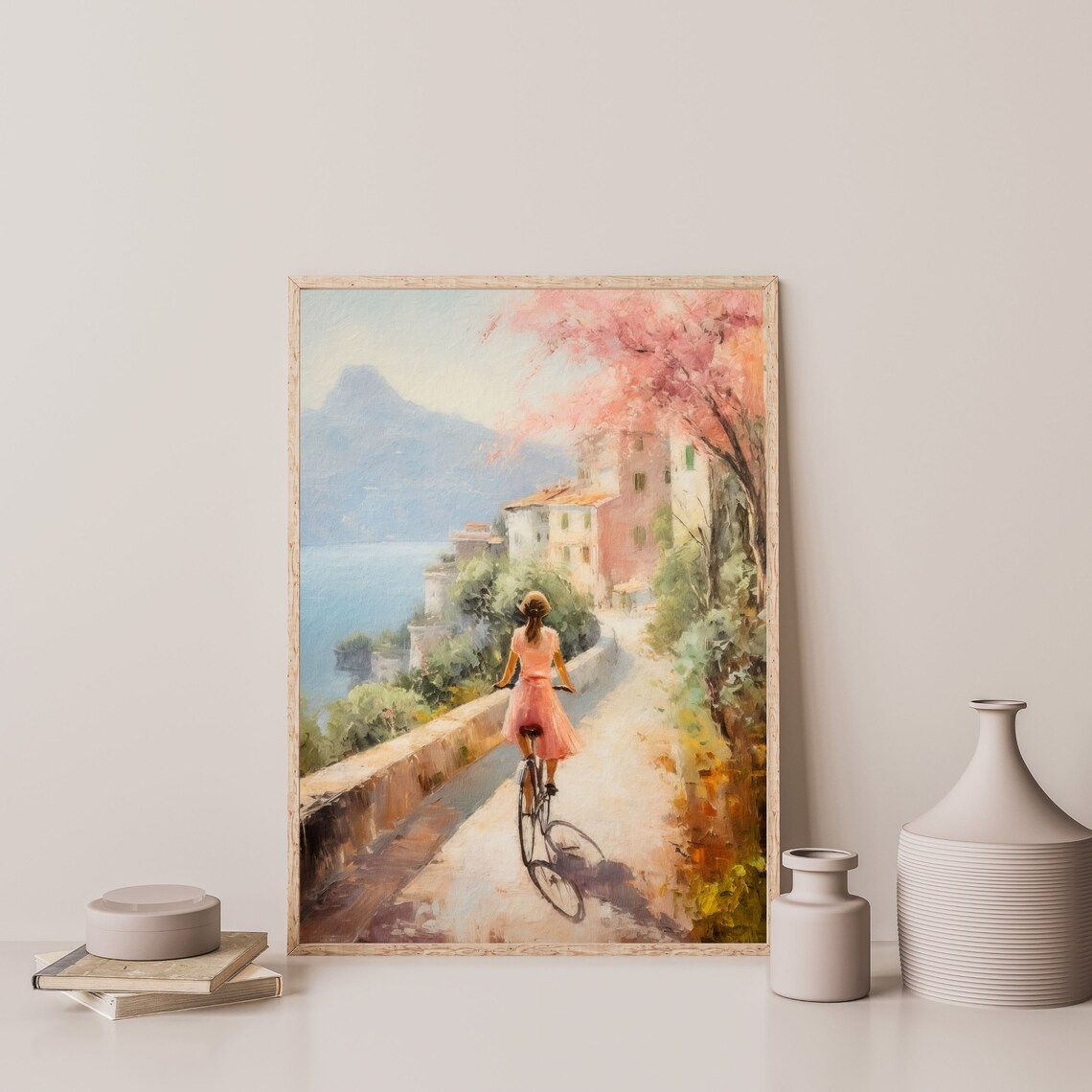 Amalfi Coast Bicycle Ride Retro Pastel Poster - Image 3