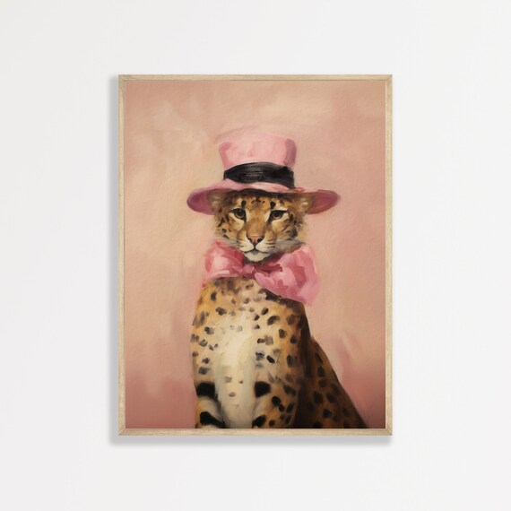 Cheetah In Pink Top Hat And Bow Tie Cute Animal Portrait Poster