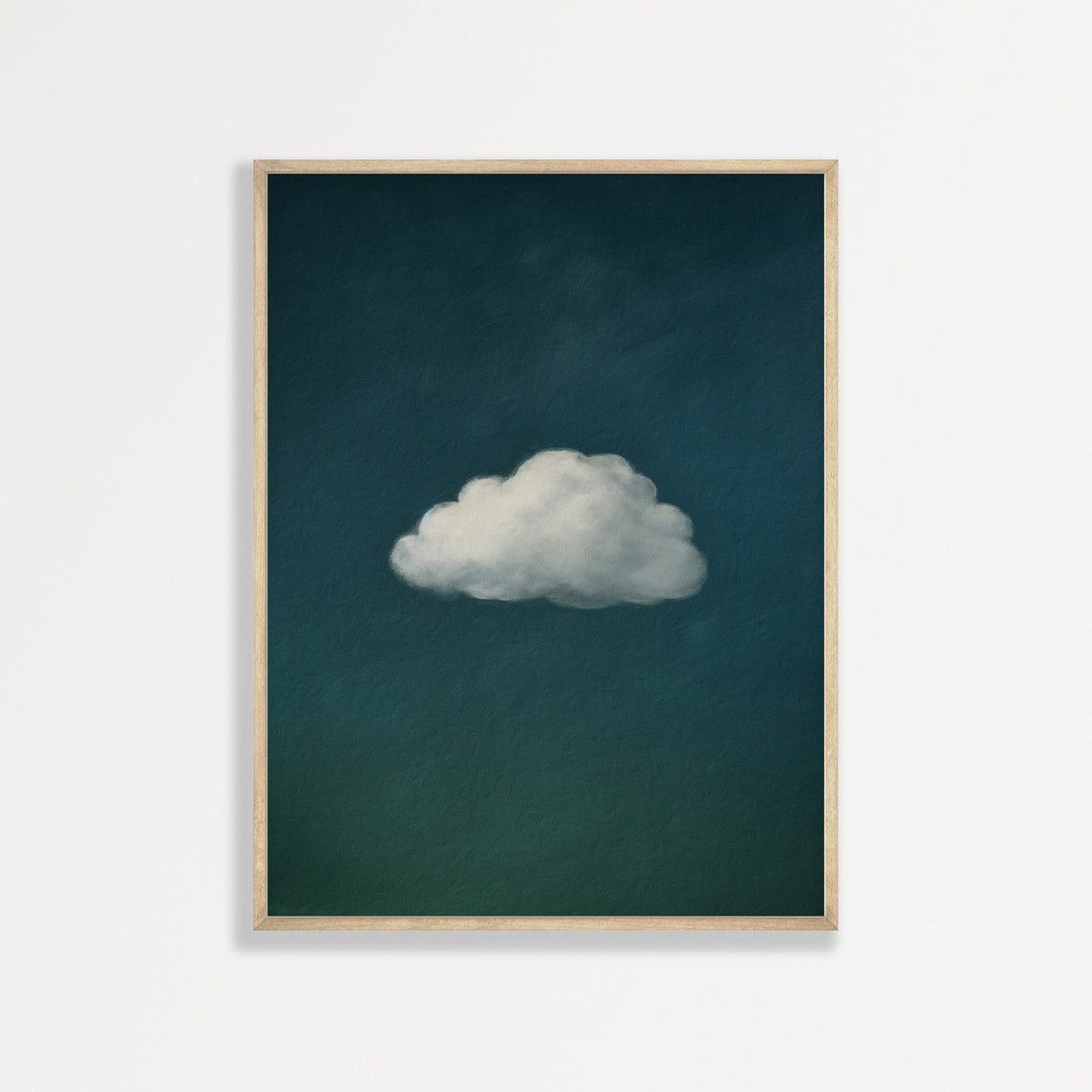 Single White Cloud Moody Dark Teal Sky Minimalist Dreamy Art Poster