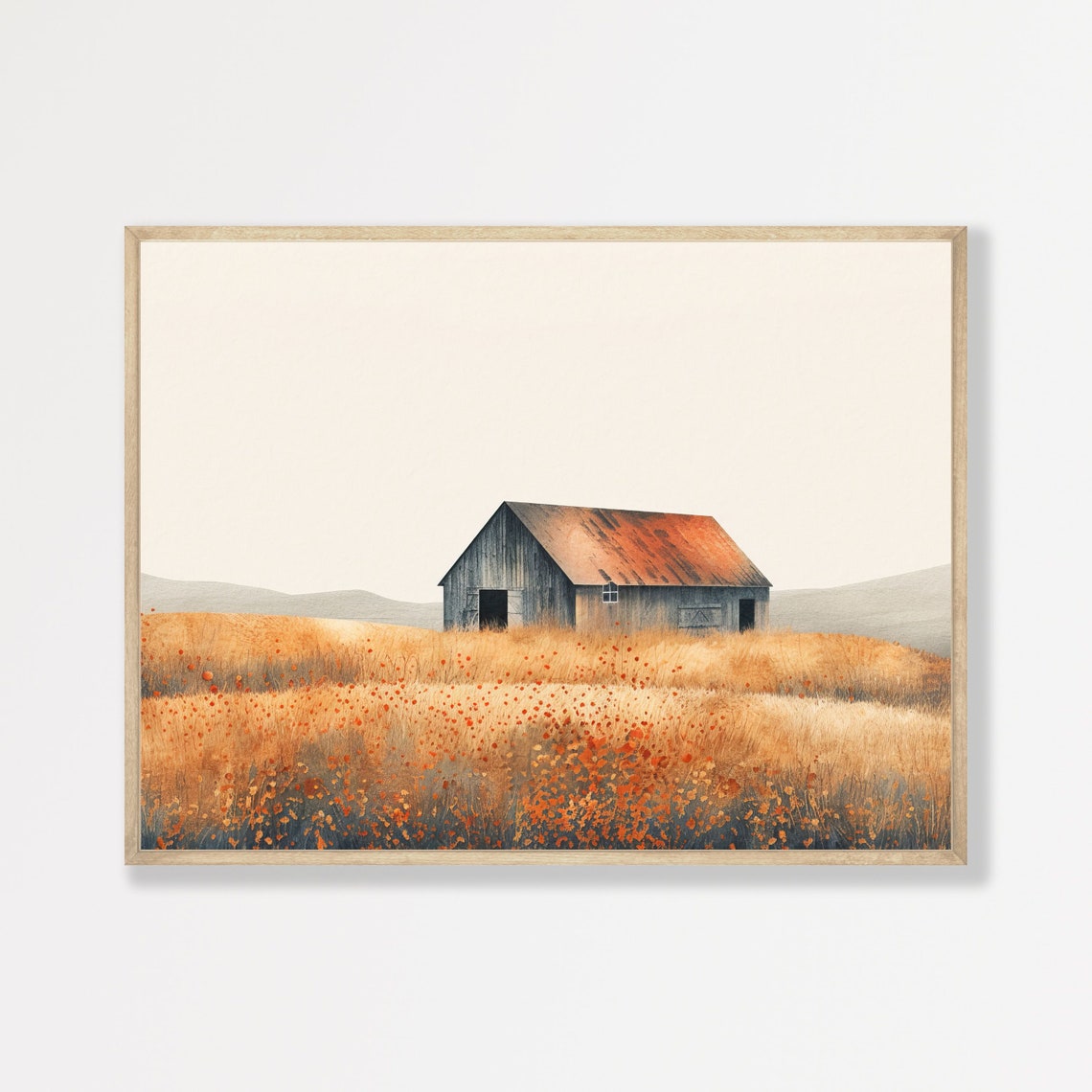 Country Landscape Painting Minimalist Boho Wall Art Neutral Farmhouse Apartment Decor Retro Artwork Print P 498