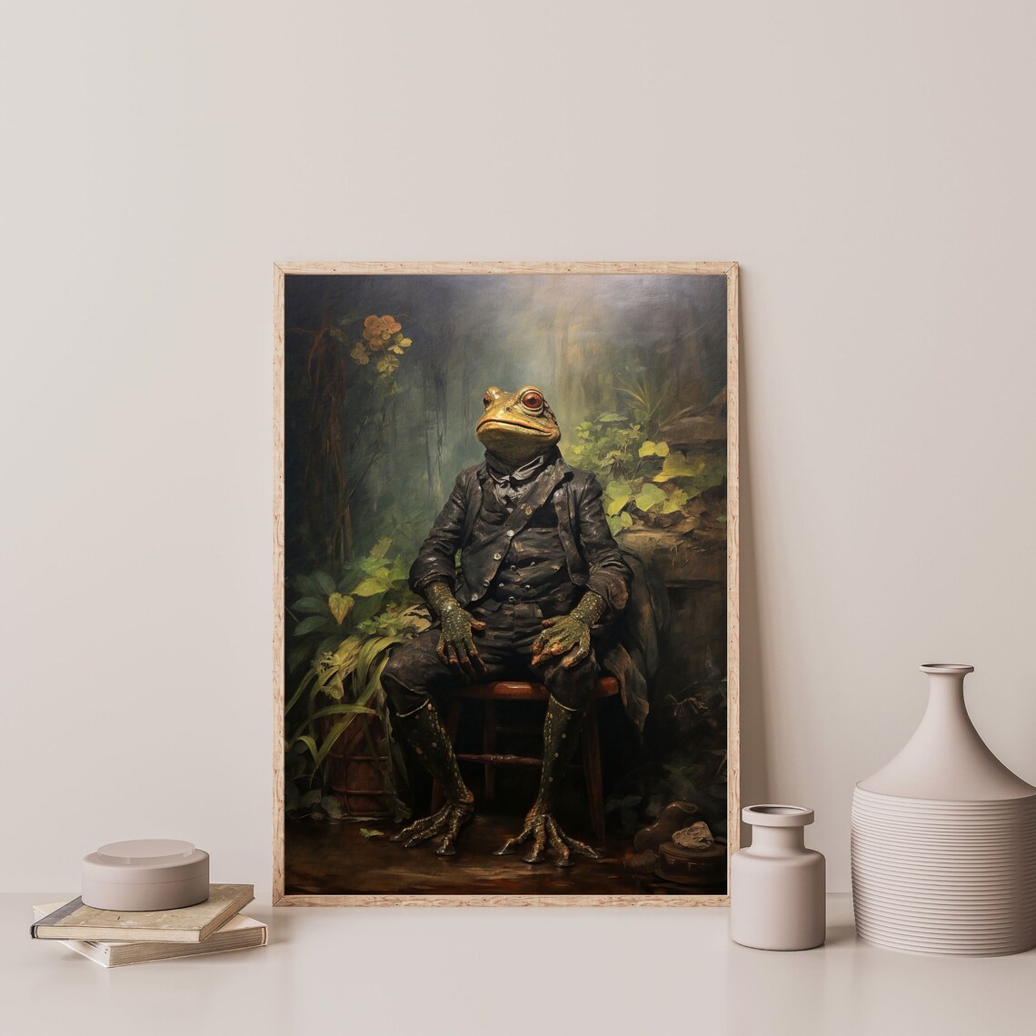 Moody Frog, Vintage Oil-Painting Wall Art Print - Image 3