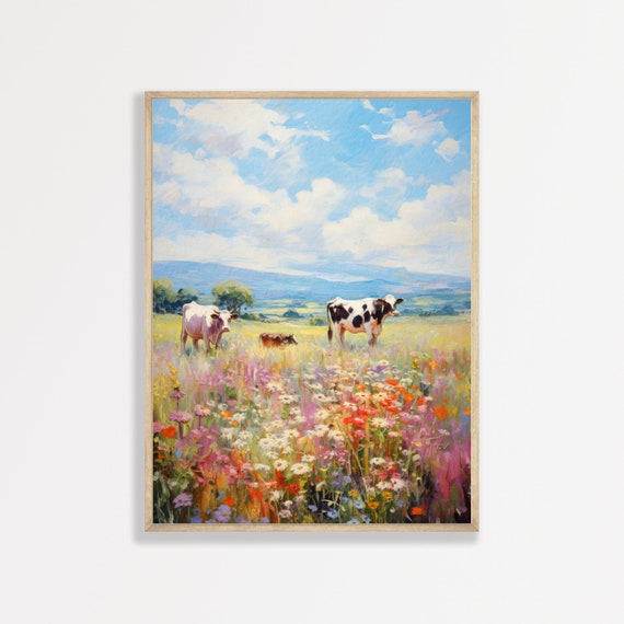 Vintage Cows, Retro Country Farmhouse Art Print