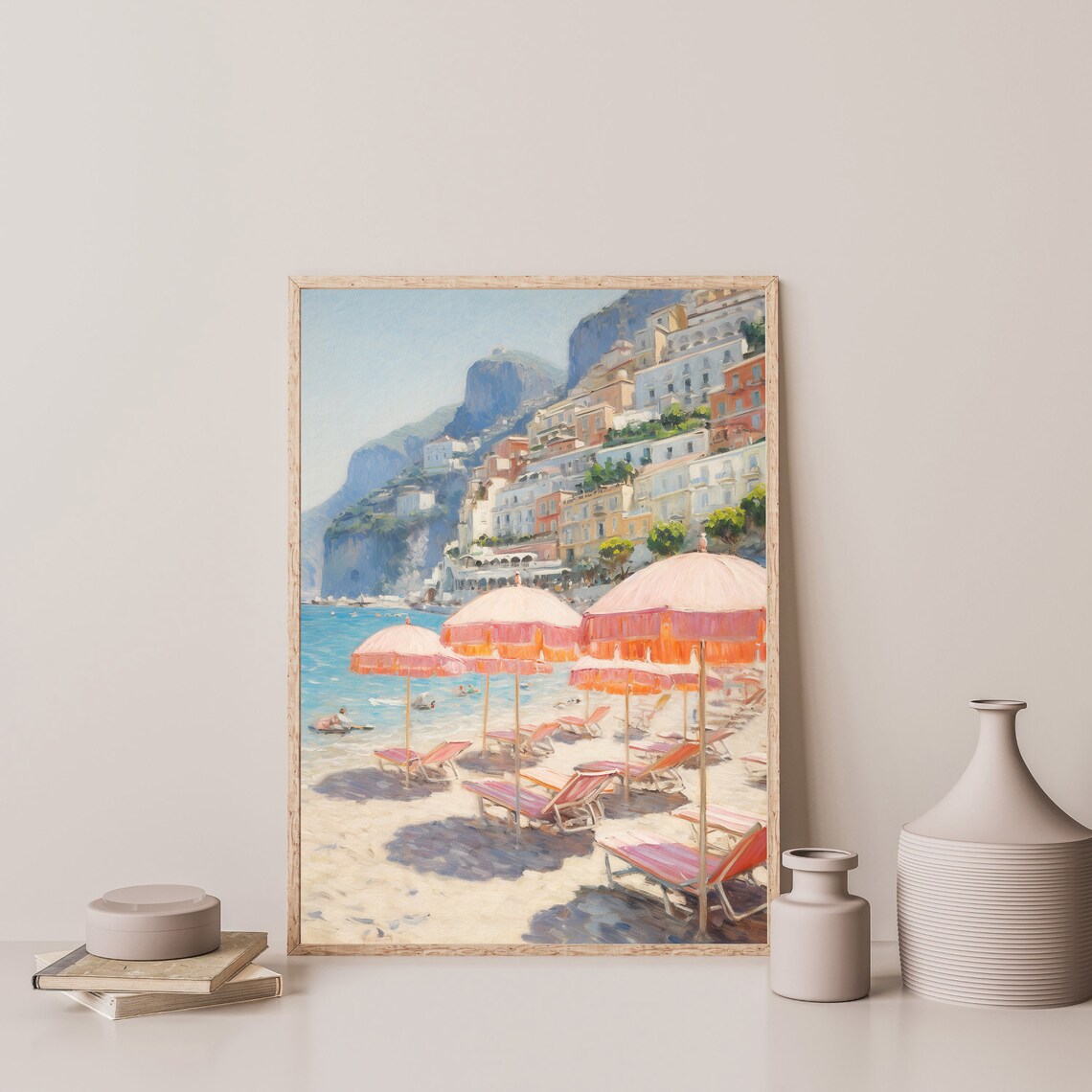Retro Amalfi Coast Italy Beach Landscape Art Print - Image 3