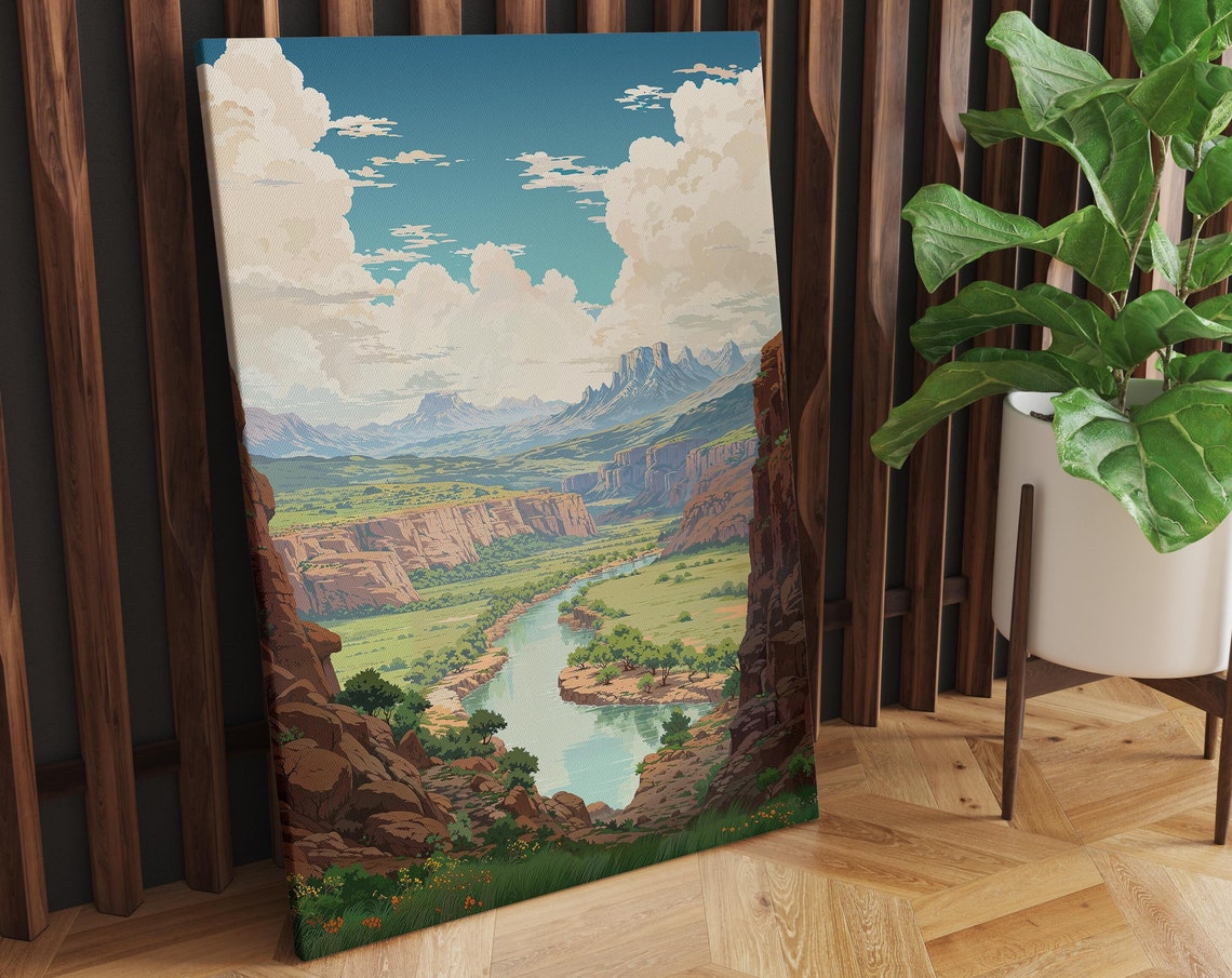 Red Rock Desert Canyon With a Winding River and Towering Cliffs Poster - Image 2