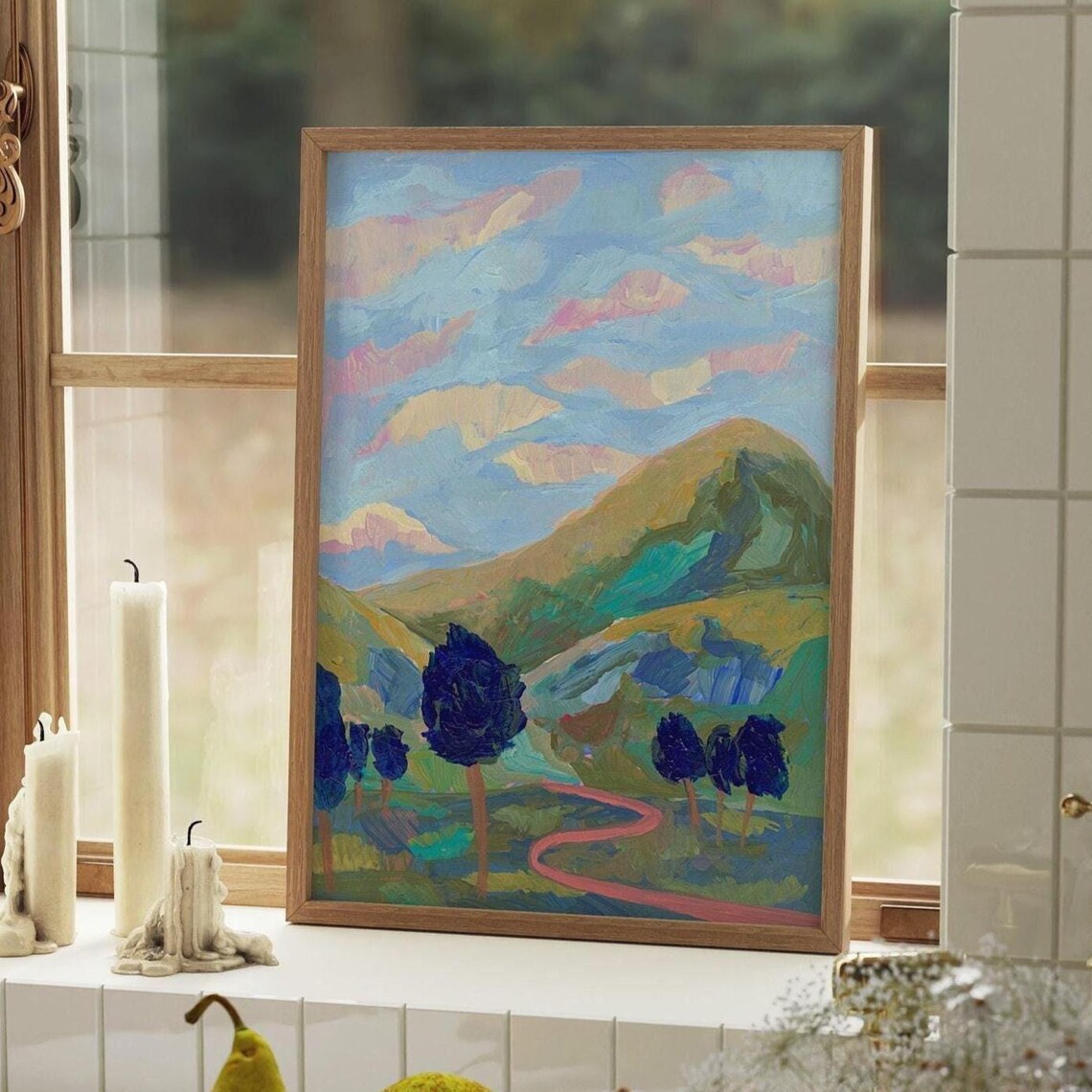 Blue Mountain Mid-Century Modern Landscape Art Print
