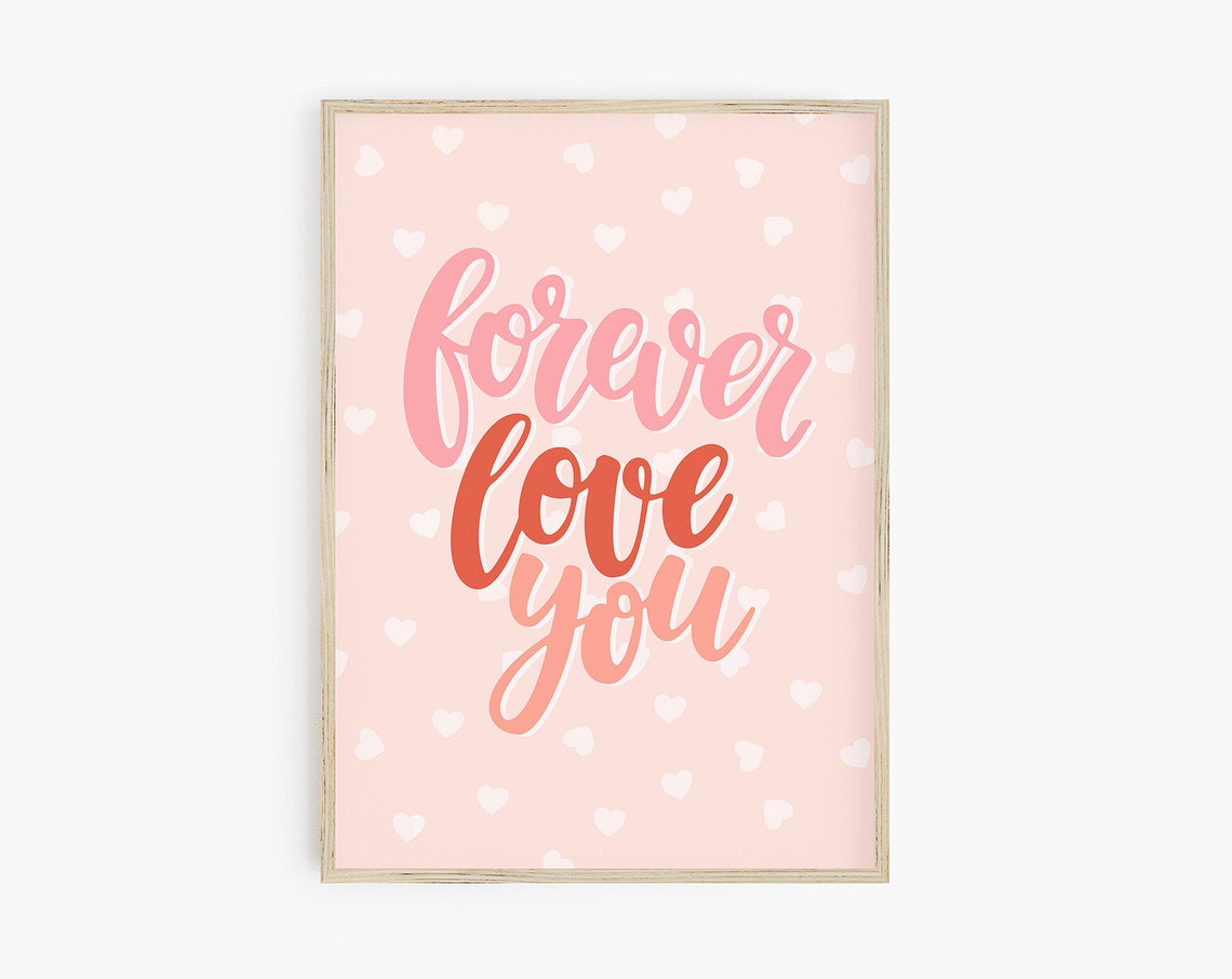 Forever Love You Blush Pink Script Hearts Valentine Wall Art Poster