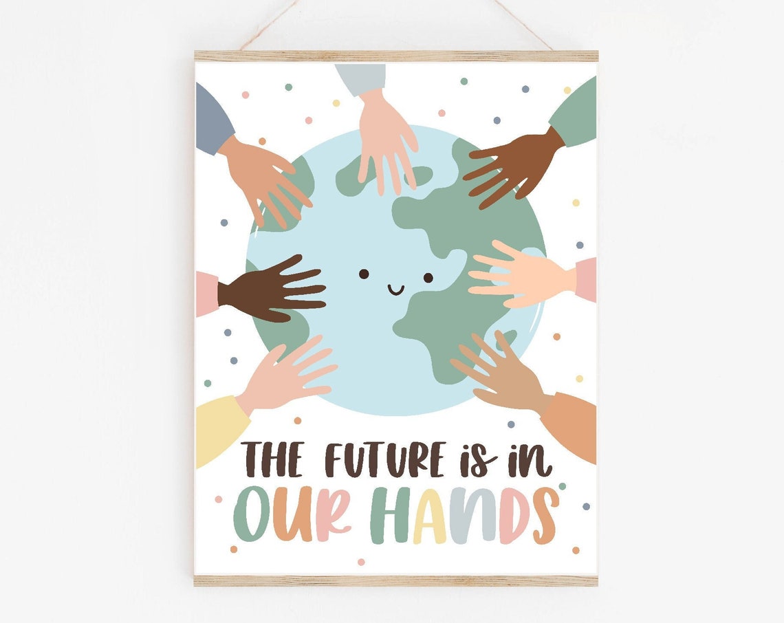 The Future Is In Our Hands Diverse Hands Earth Classroom Wall Poster