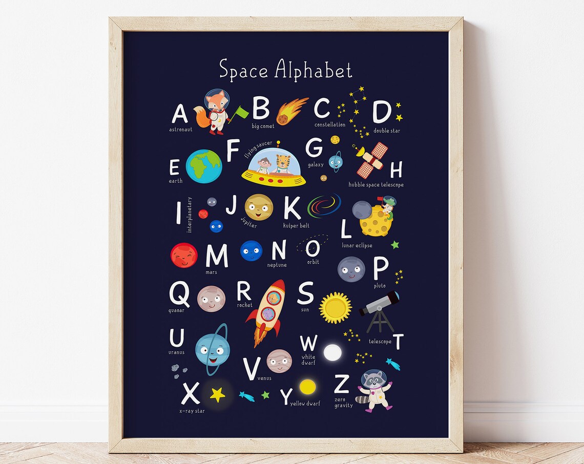 Space Alphabet Art Print, Boys Nursery Decor
