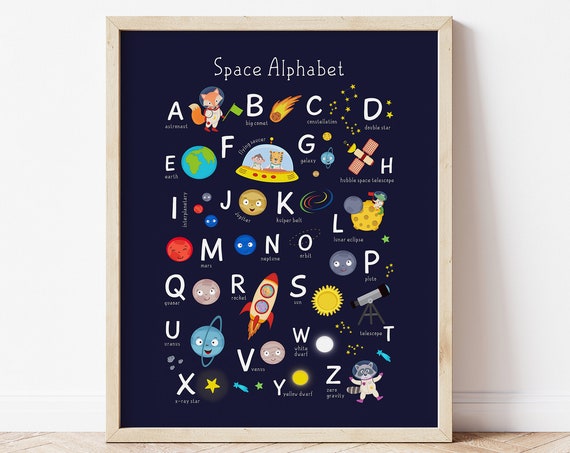 Space Alphabet Art Print, Boys Nursery Decor