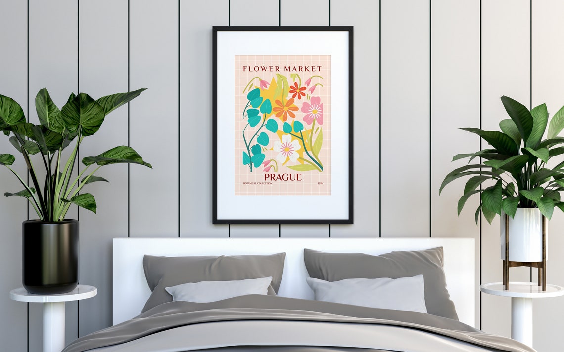 Prague Flower Market Botanical Collection Teal Bloom Art Poster - Image 3