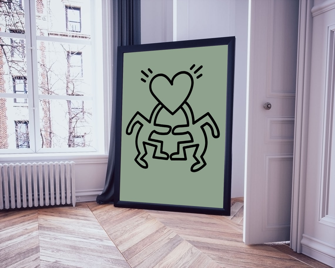 Two Bodies One Heart Haring Style Line Art Love Figures Poster - Image 2