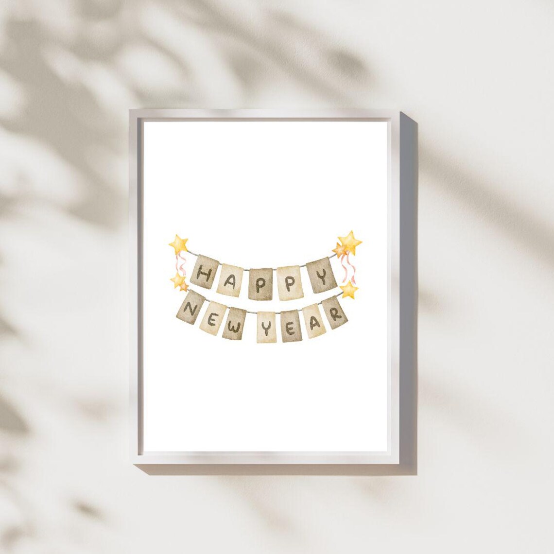 Watercolor Happy New Year Garland Banner With Gold Stars Poster - Image 2