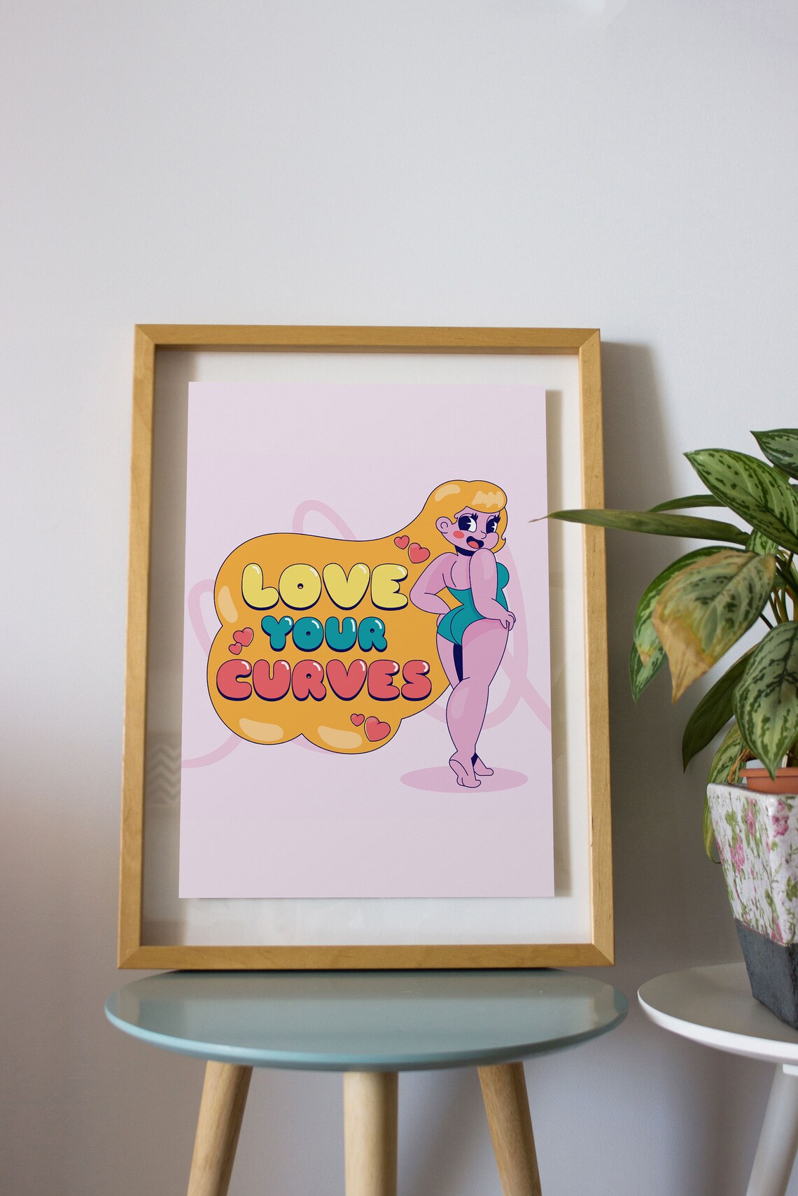 Love Your Curves Retro Body Positive Cartoon Girl Quote Poster