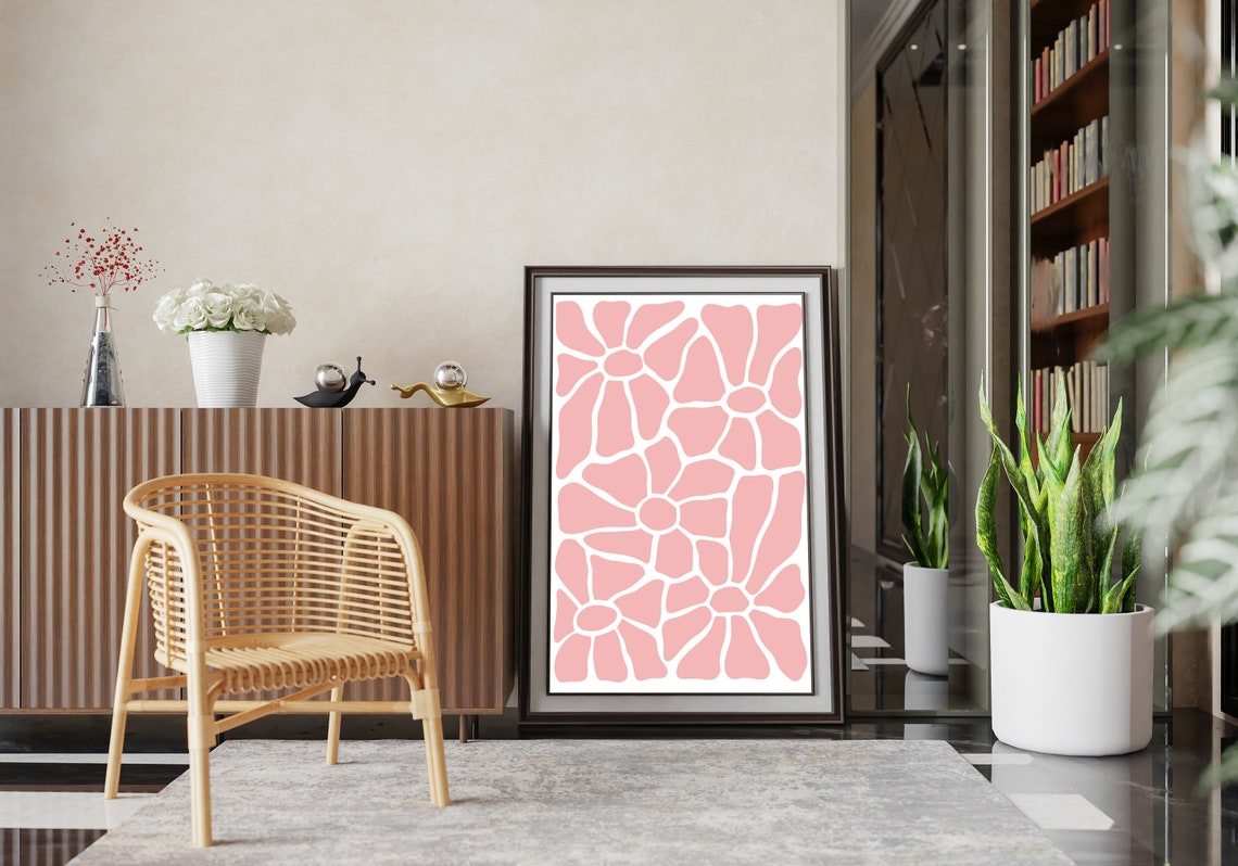 Pink Interlocking Flower Lattice Poster with Bold Petals Art - Image 2
