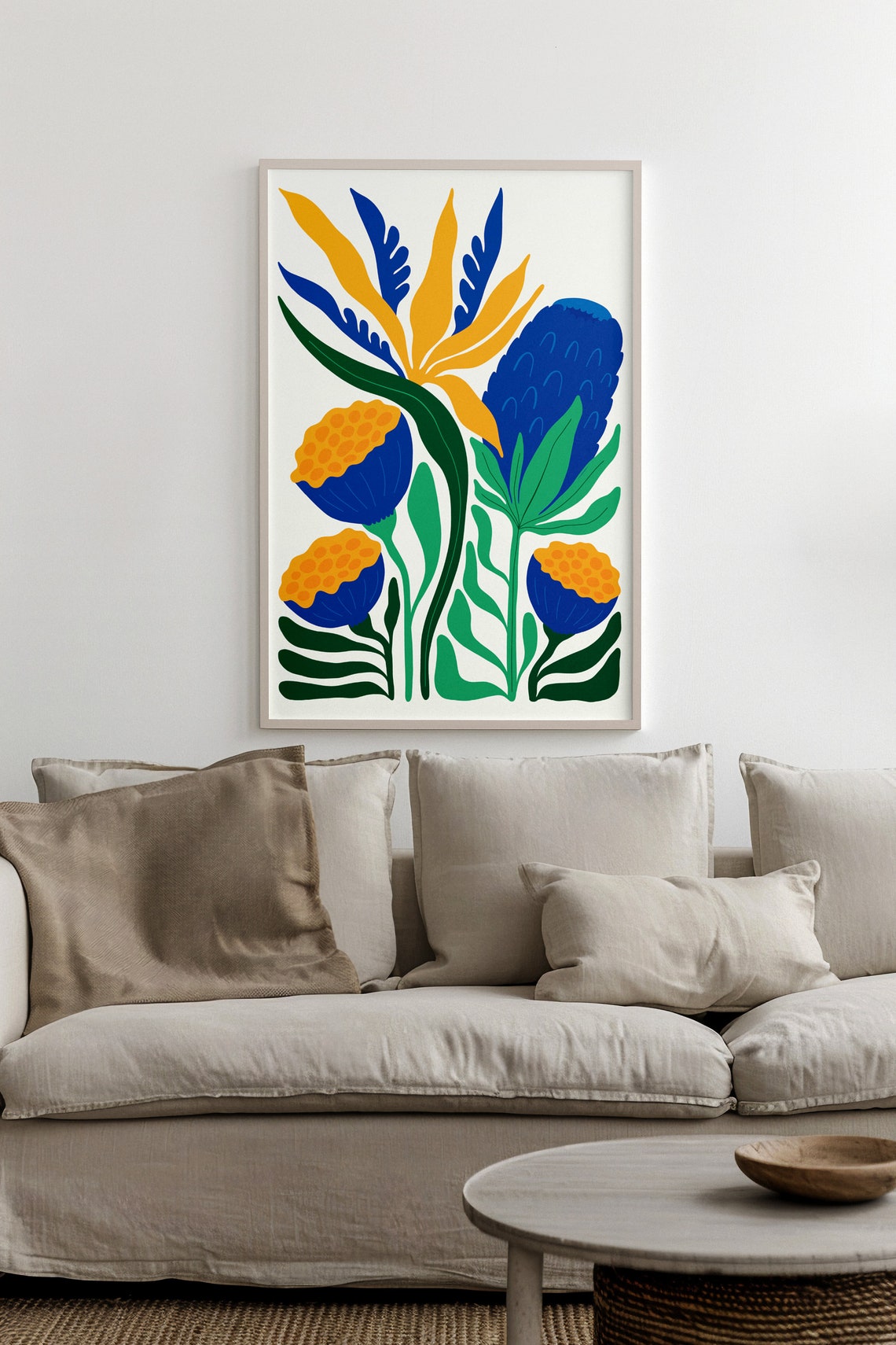Tropical Blue Orange Protea Blooms Bold Statement Botanical Poster - Image 2