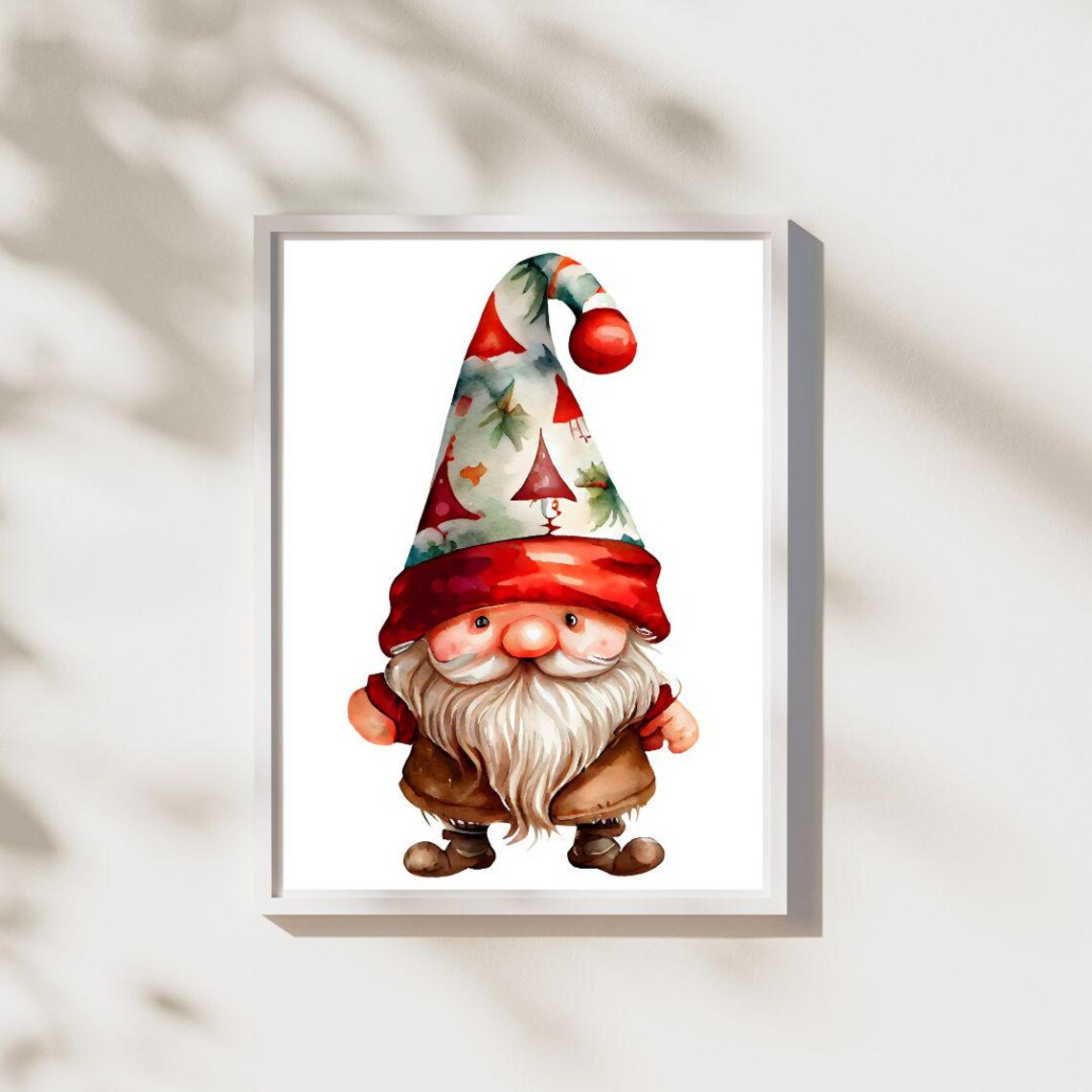 Watercolor Christmas Gnome In Tree Pattern Tall Hat Illustration Poster - Image 2