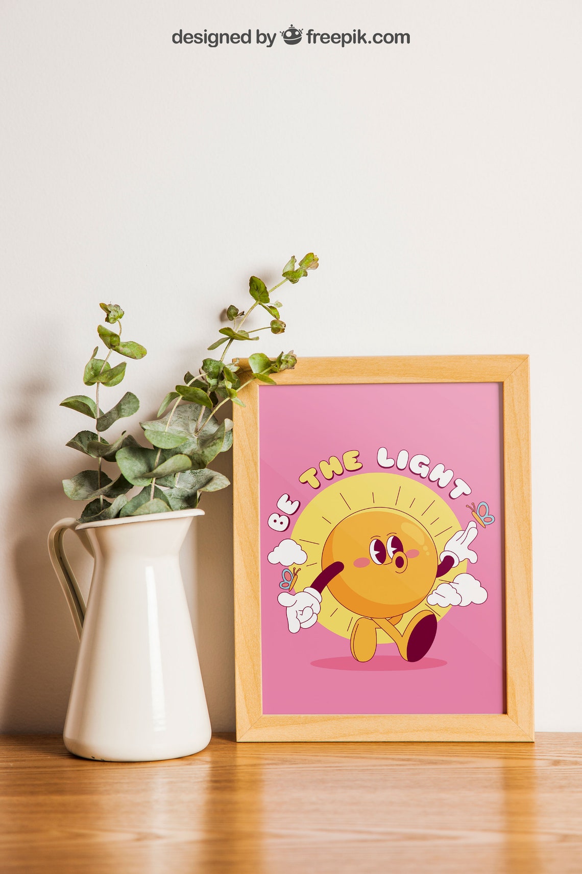 Be The Light Retro Sun Character Quote Positive Sunshine Poster