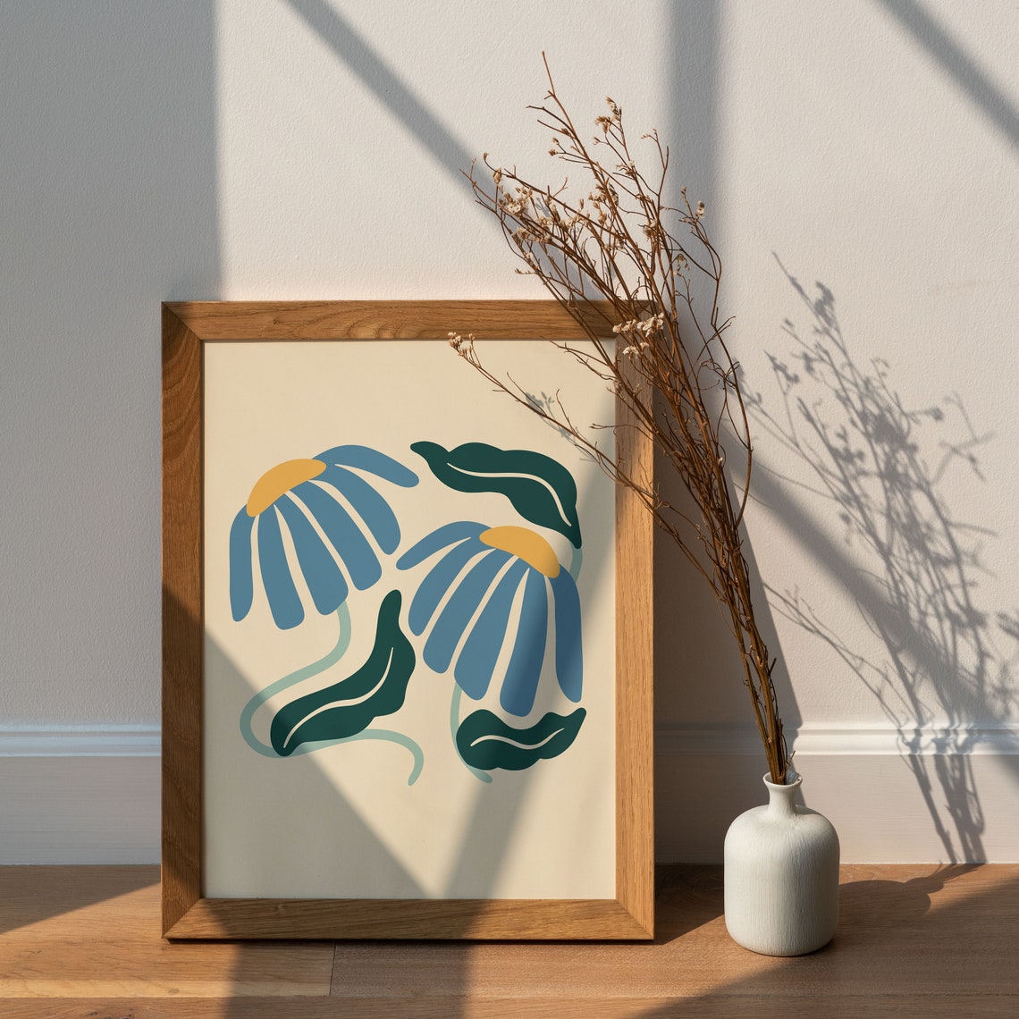Matisse-Style Two Abstract Blue Flowers Botanical Art Poster - Image 2