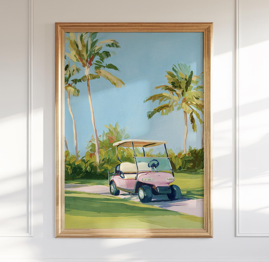 Preppy Golf Cart Art Print, Palm Beach Chinoiserie