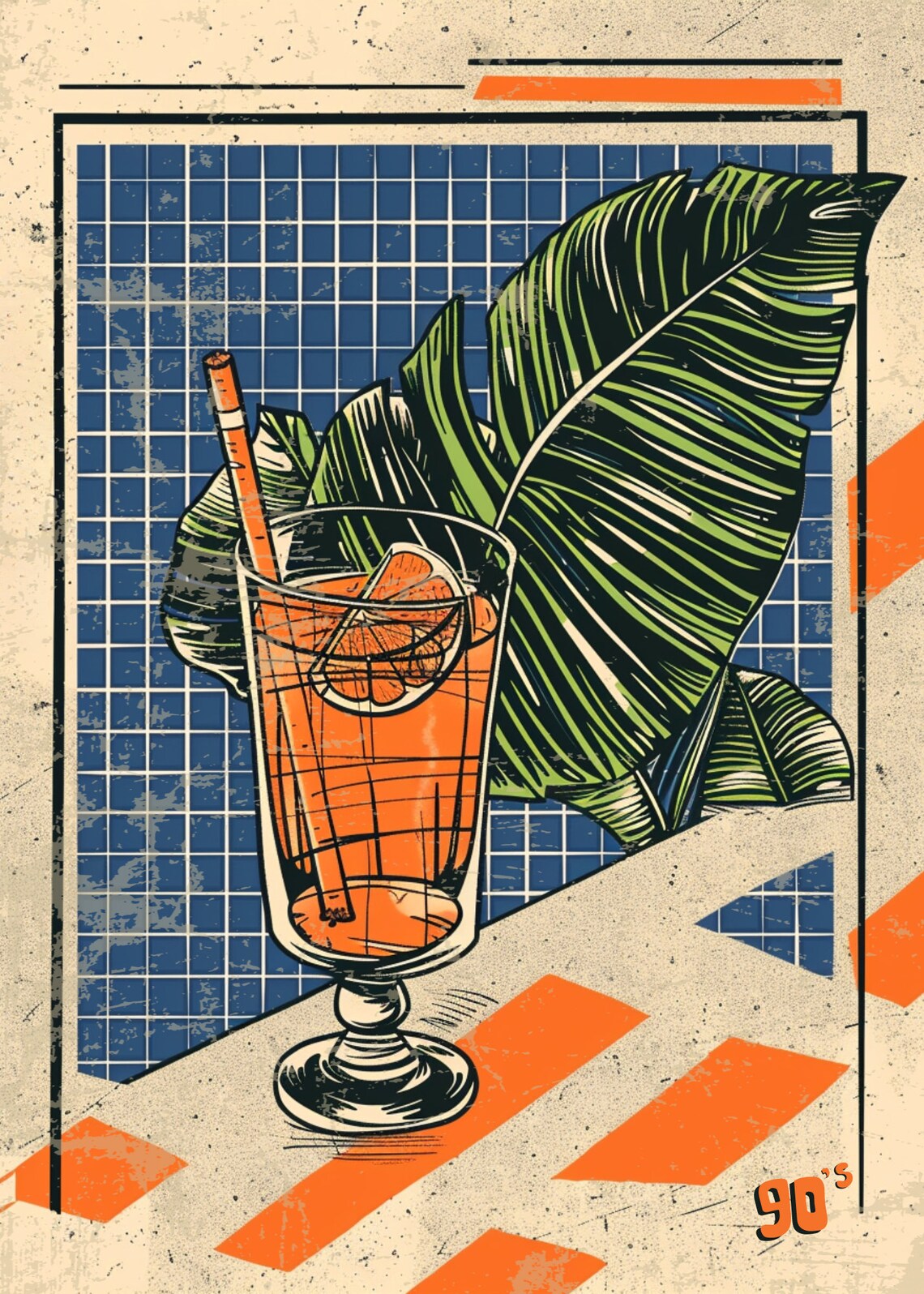 90s Cocktail Bar Tropical Drink Retro Style Vintage Art Poster - Image 3