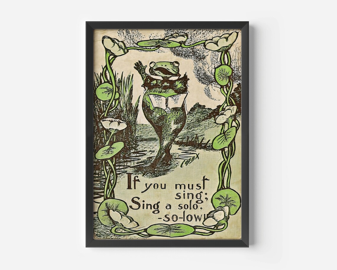 Funny Vintage Frog Singing a Solo in a Lily Pond Retro Poster - Image 2