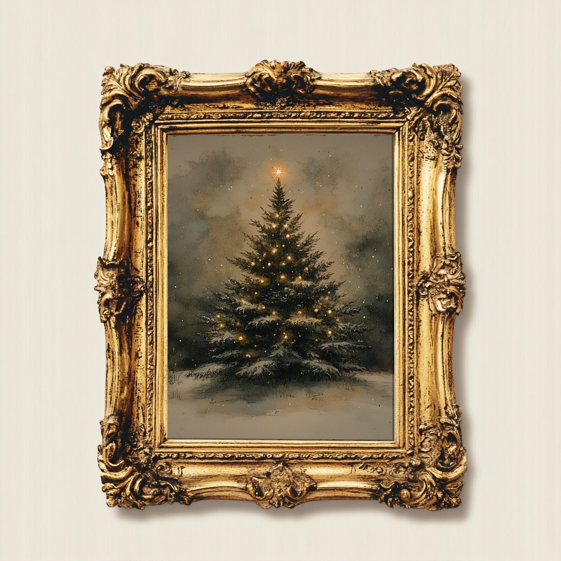 Vintage Moody Christmas Tree Art Print, Holiday Decor - Image 4