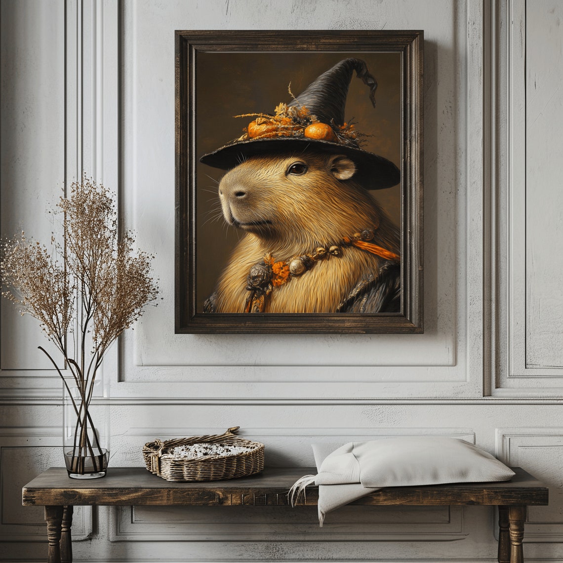 Capybara in Witch Hat, Vintage Halloween Art Print - Image 2