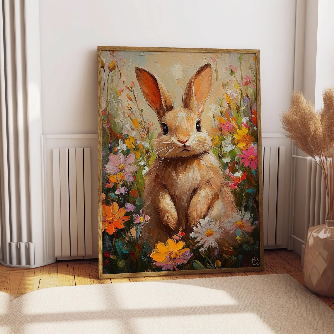 Floral Easter Bunny, Vintage Watercolour Effect Poster - Image 3