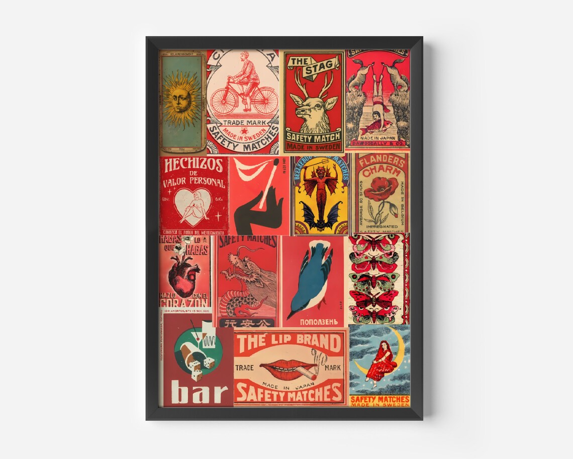 Vintage Matchbox Collage, Japanese Retro Poster - Image 3