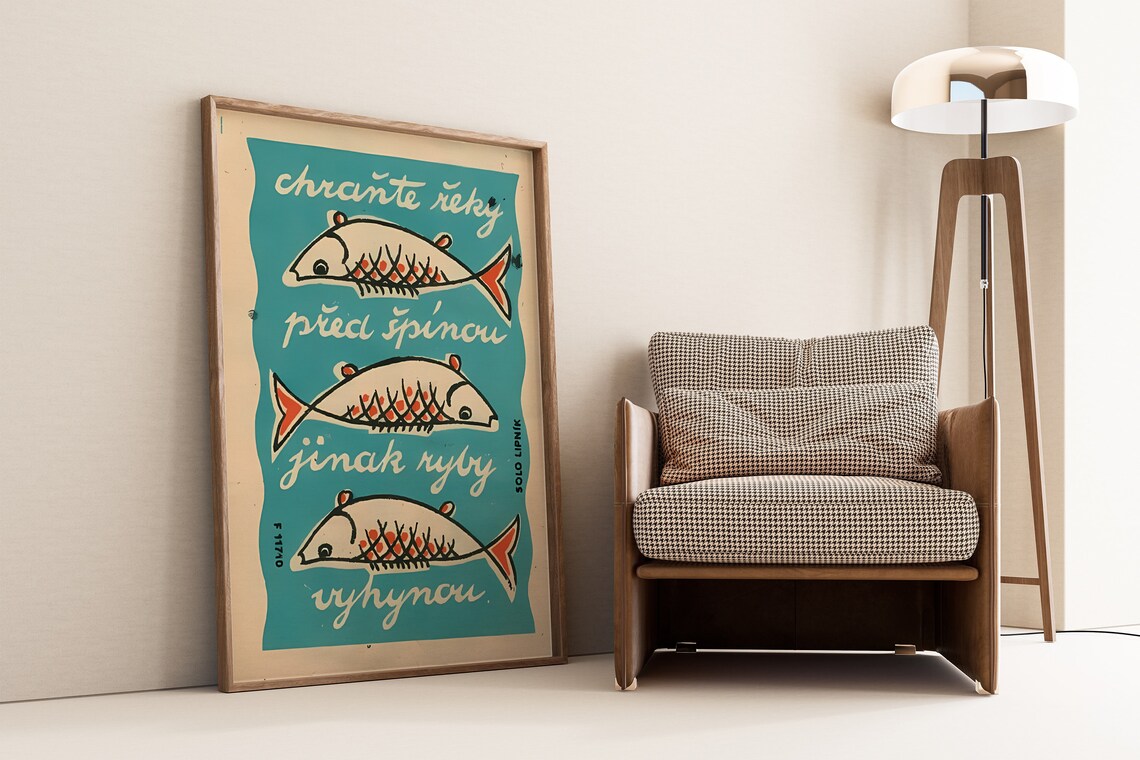 Fish Matchbox Print, Vintage Czech Matchbox Label - Image 4