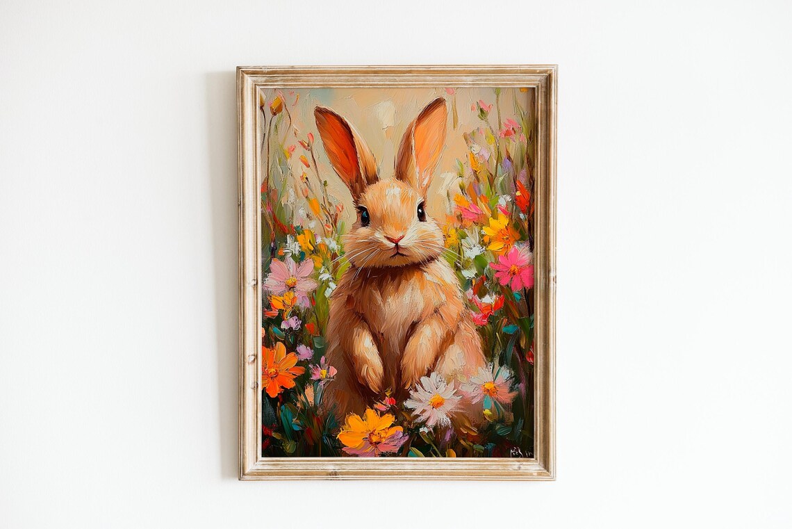 Floral Easter Bunny, Vintage Watercolour Effect Poster