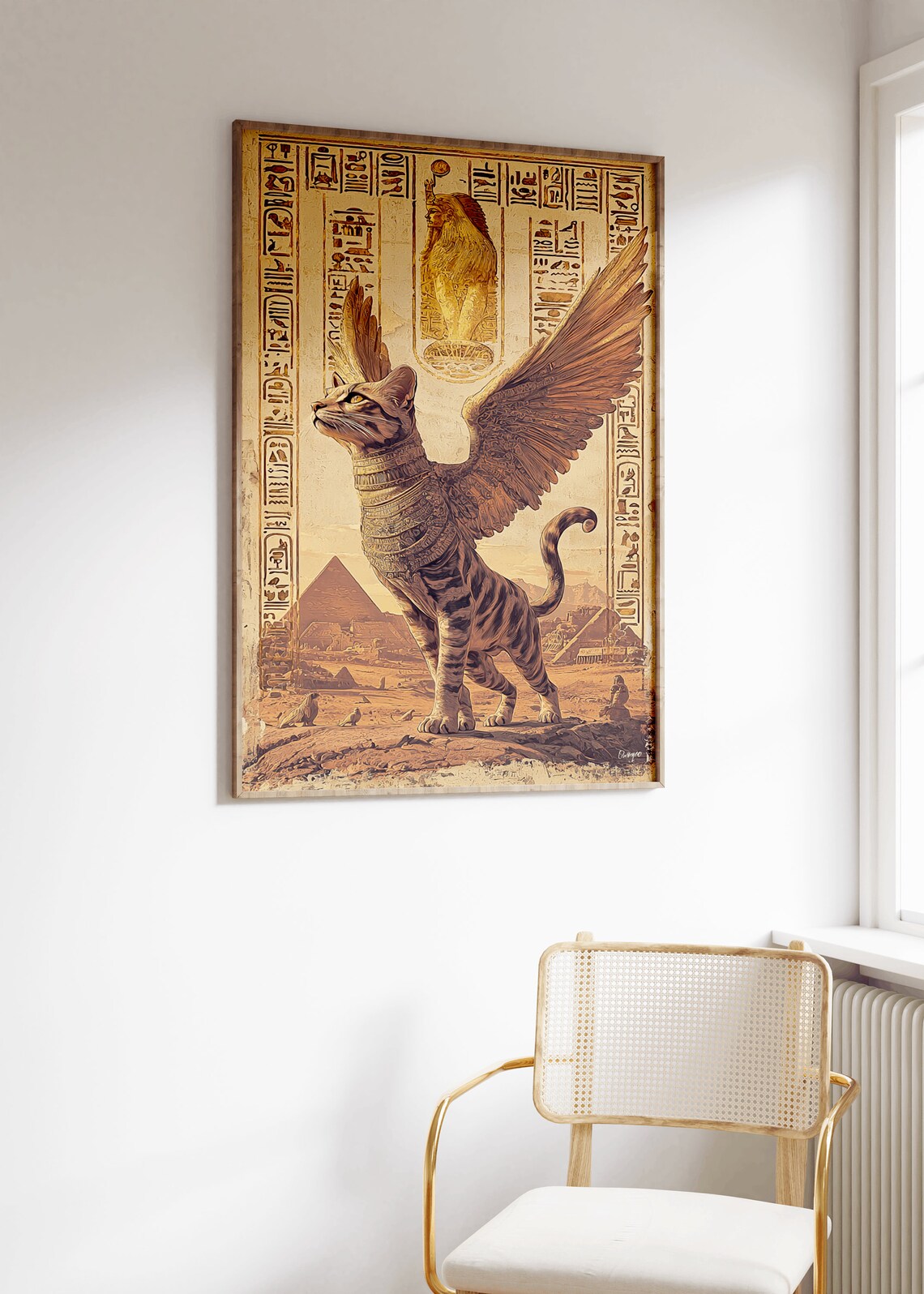 Winged Egyptian Cat Guardian Overlooking the Pyramids Poster - Image 2