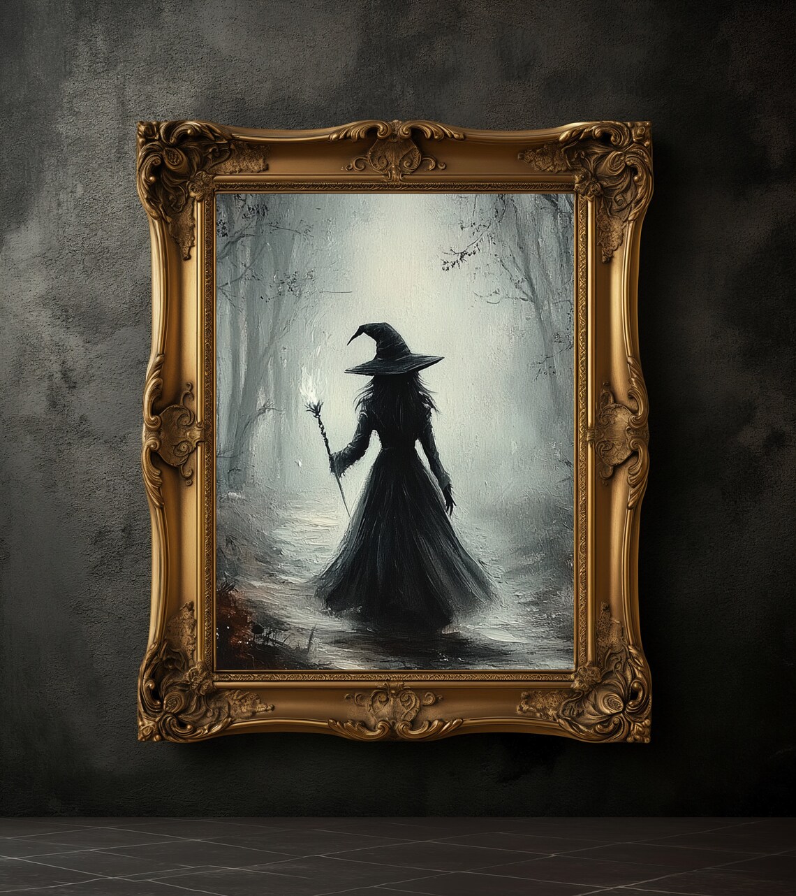 Mist-Shrouded Witch In The Forest Dark Gothic Fantasy Painting Poster - Image 2