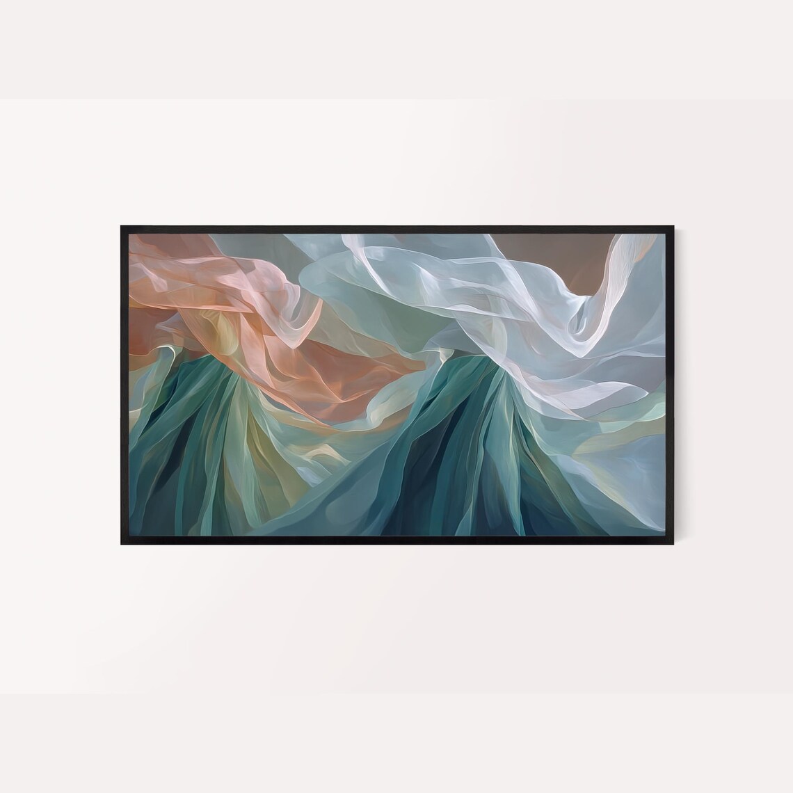 Korean Frame Tv Art Hanbokinspired Abstract Painting Pink White And Jade Colors Flowing Layers