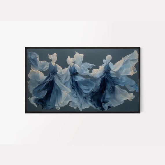 Korean Shaman Inspired Abstract Art For Frame Tv Indigo And White Colors