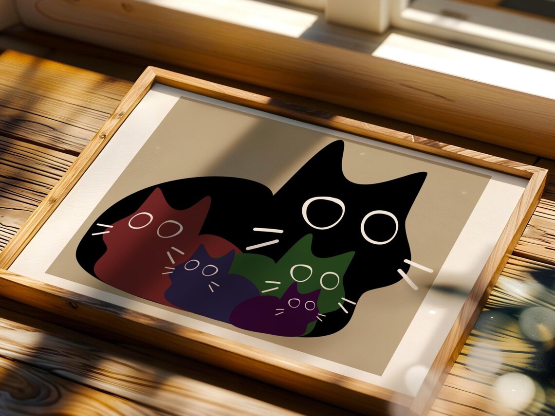 Cat Family Poster, Multi Color Cats For Home Or Office