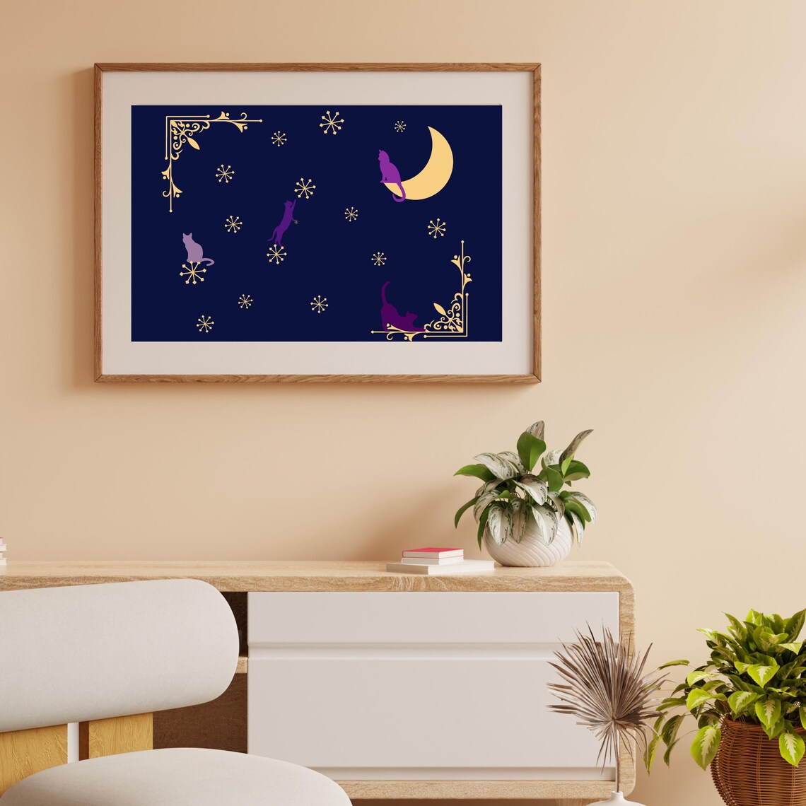 Night Cats Midnight Theme Poster Print, Sleepy Kittens - Image 2
