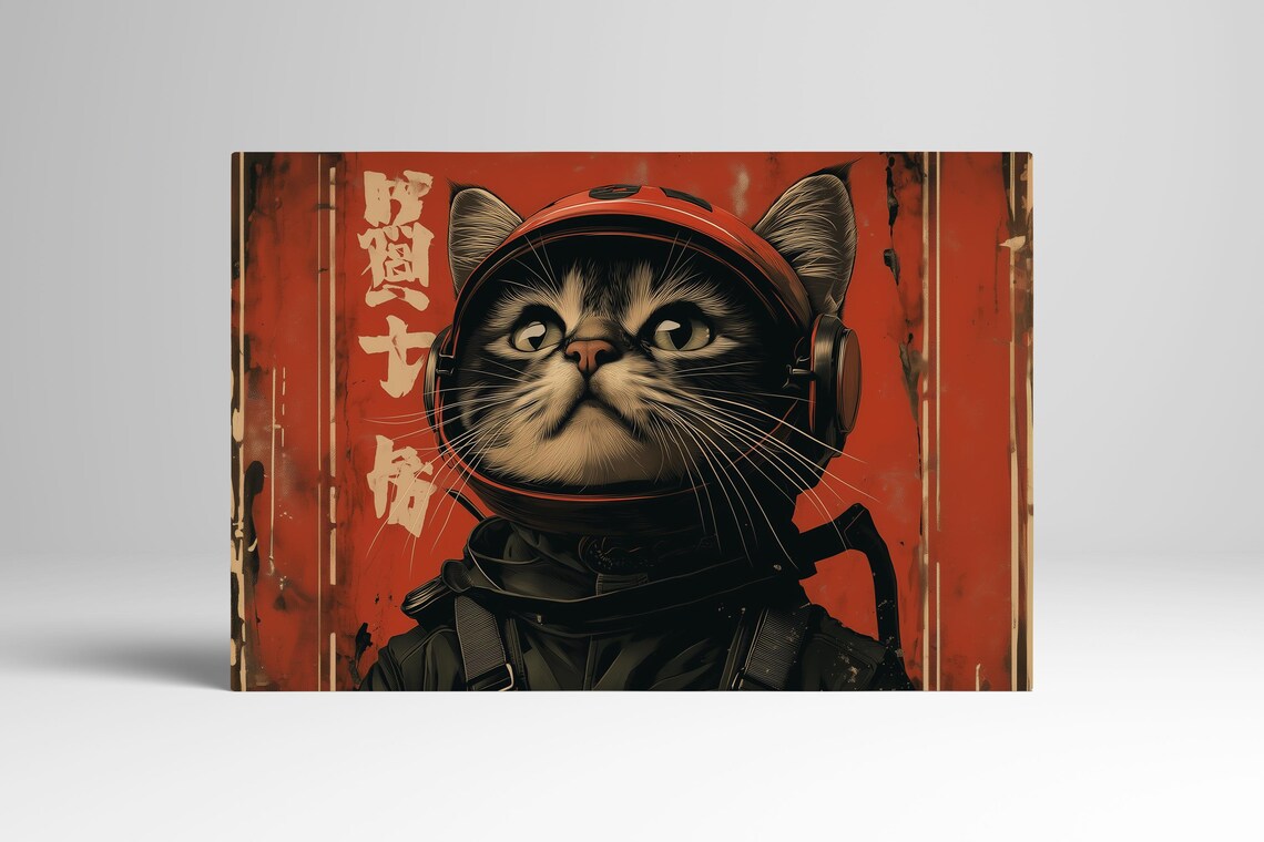 Retro Astronaut Cat Tokyo Art Print - Image 3