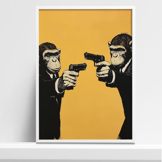 Humorous Monkey Gangsters Art Print