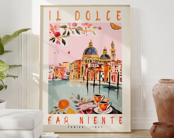 Dolce Far Niente Venice Italy Watercolor Travel Poster